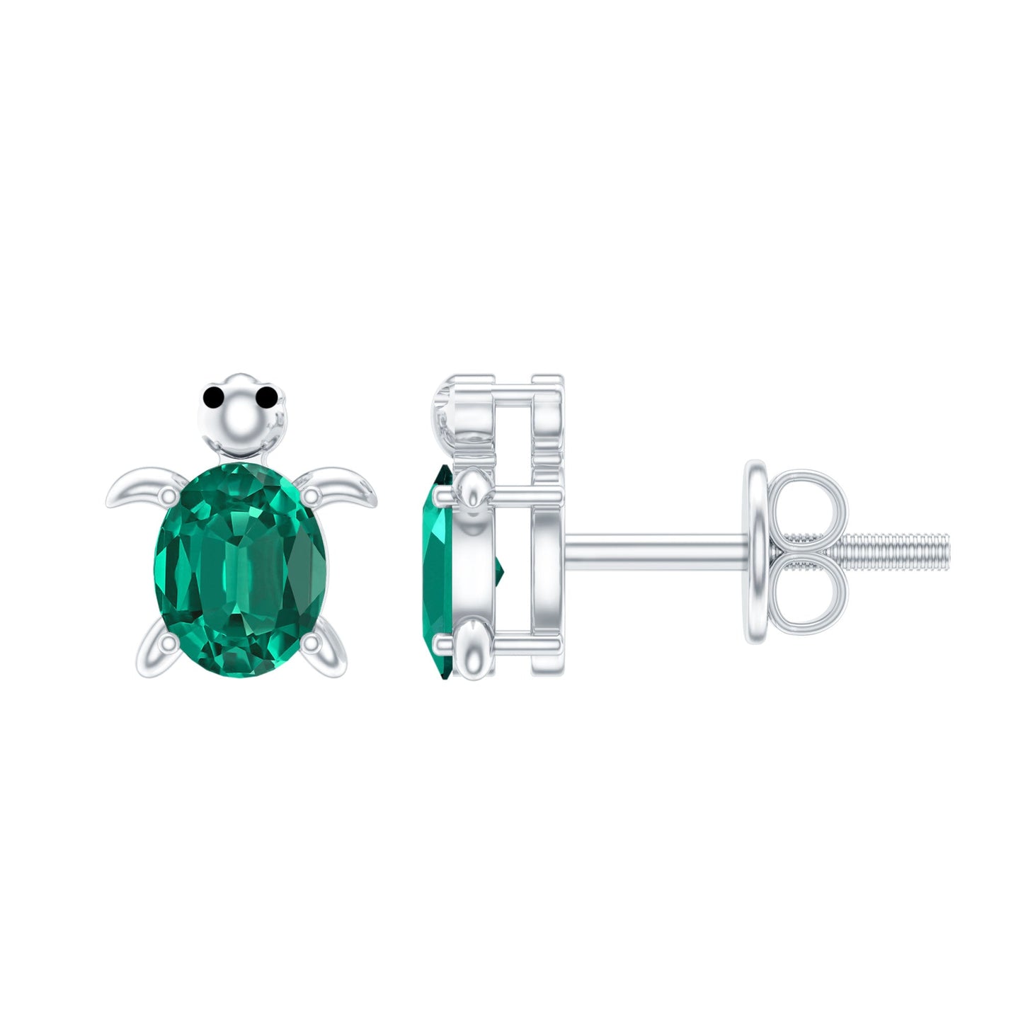 4X6 MM Lab Created Emerald Cute Turtle Stud Earrings