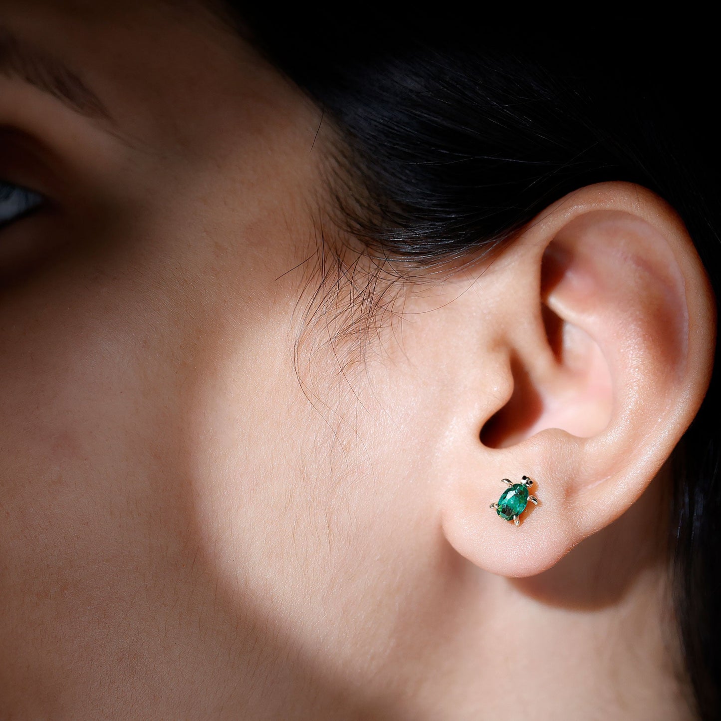 4X6 MM Lab Created Emerald Cute Turtle Stud Earrings