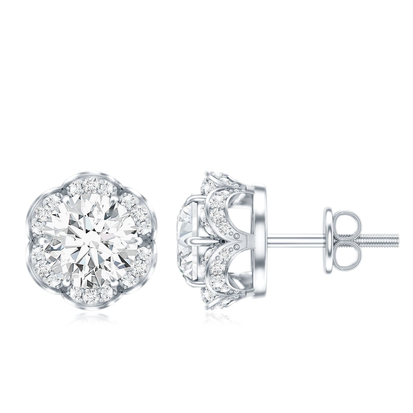 Certified 2 Carat Moissanite Flower Stud Earrings