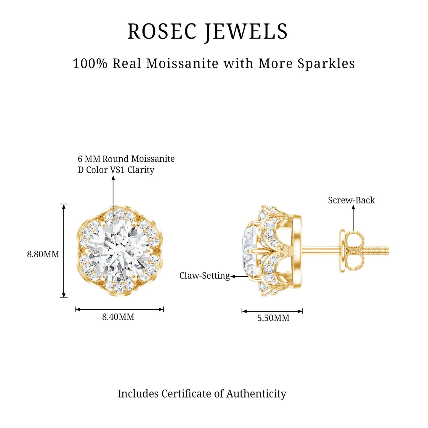 Certified 2 Carat Moissanite Flower Stud Earrings