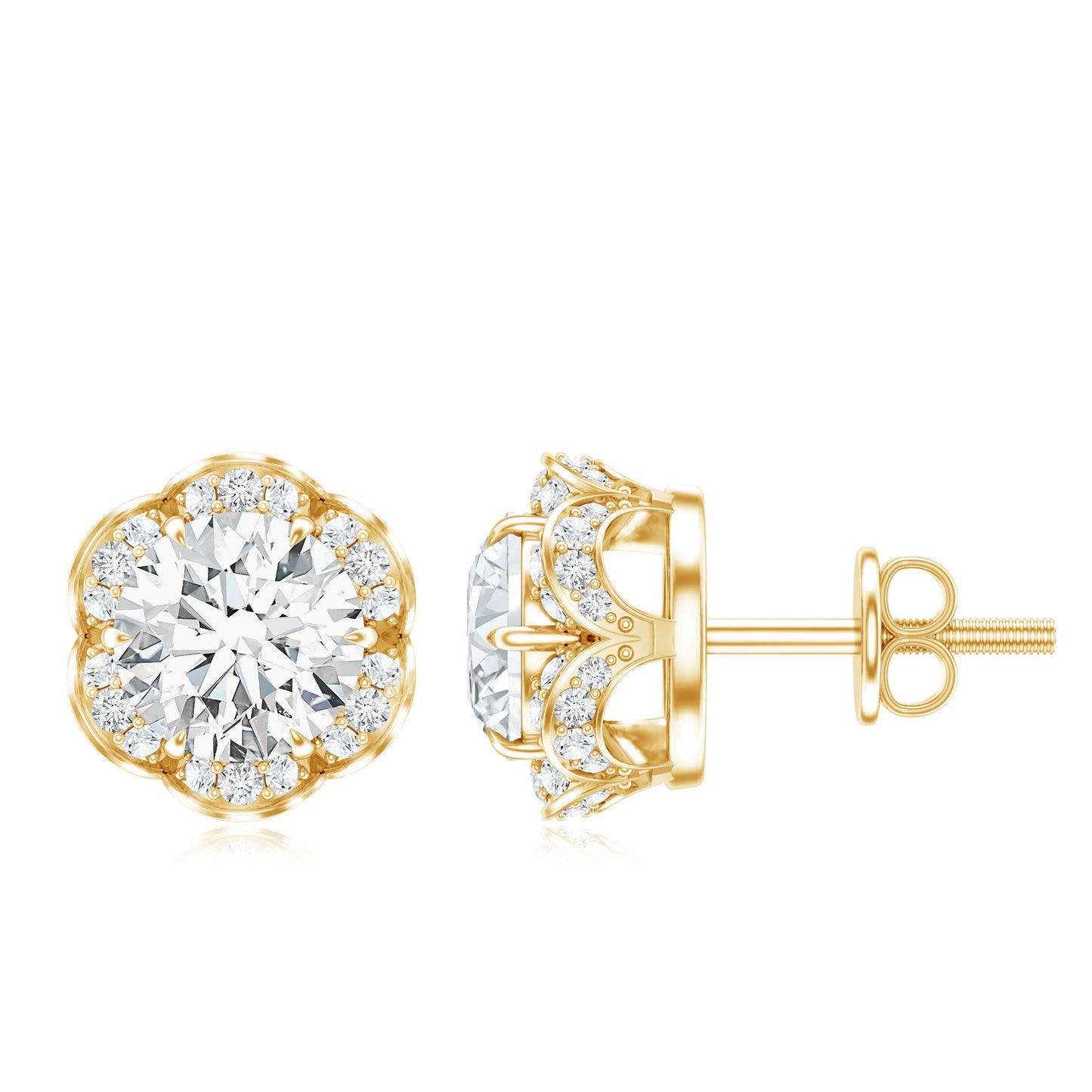 Certified 2 Carat Moissanite Flower Stud Earrings