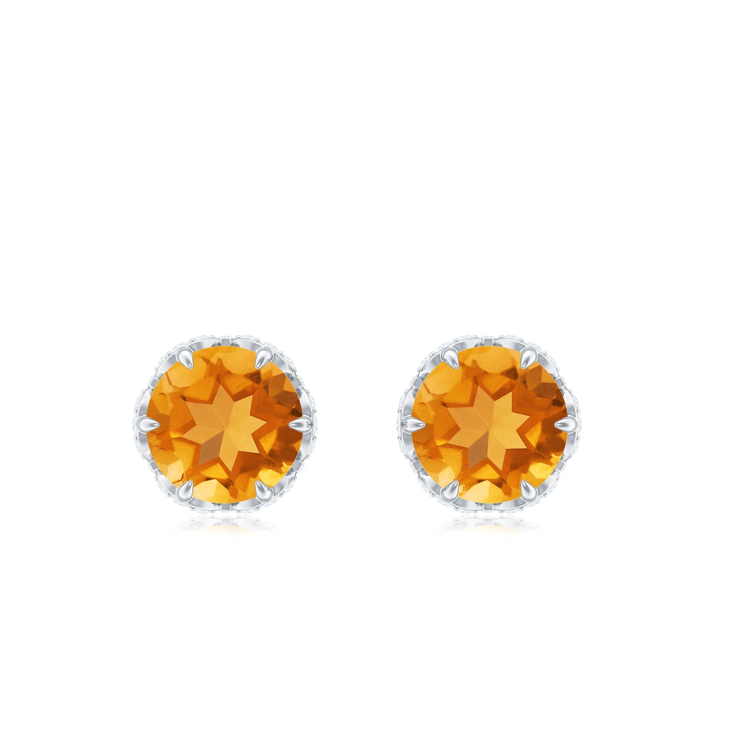 Designer Citrine Diamond Stud Earrings with Screw Back