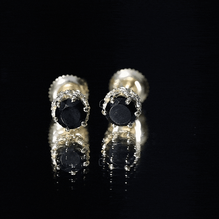 1 Carat Black Spinel Stud Earrings with Diamond Accent