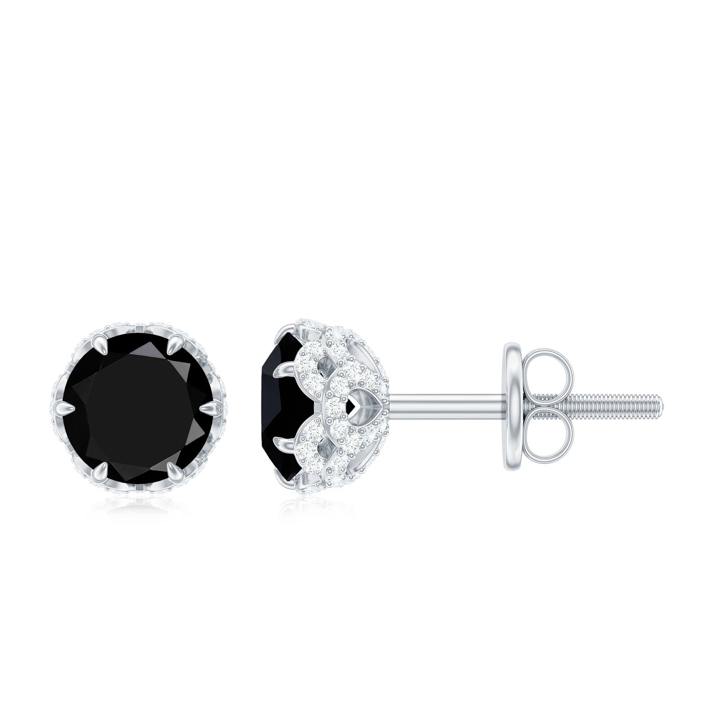 1 Carat Black Spinel Stud Earrings with Diamond Accent