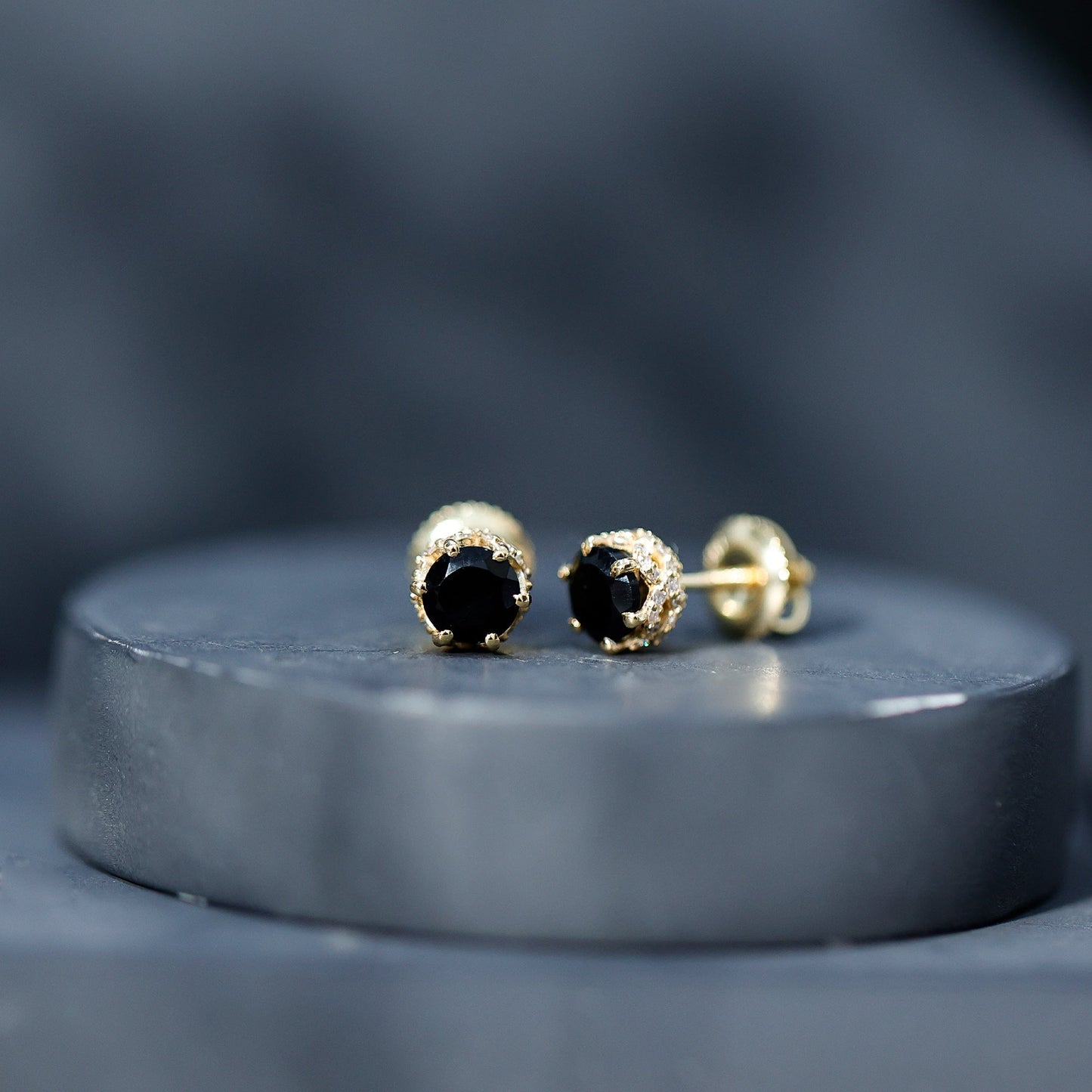 1 Carat Black Spinel Stud Earrings with Diamond Accent