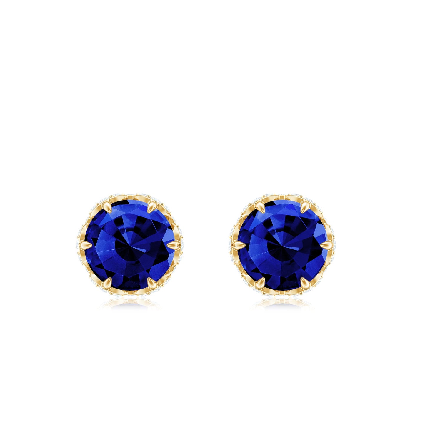 Solitaire Lab Created Blue Sapphire Stud Earrings with Diamonds