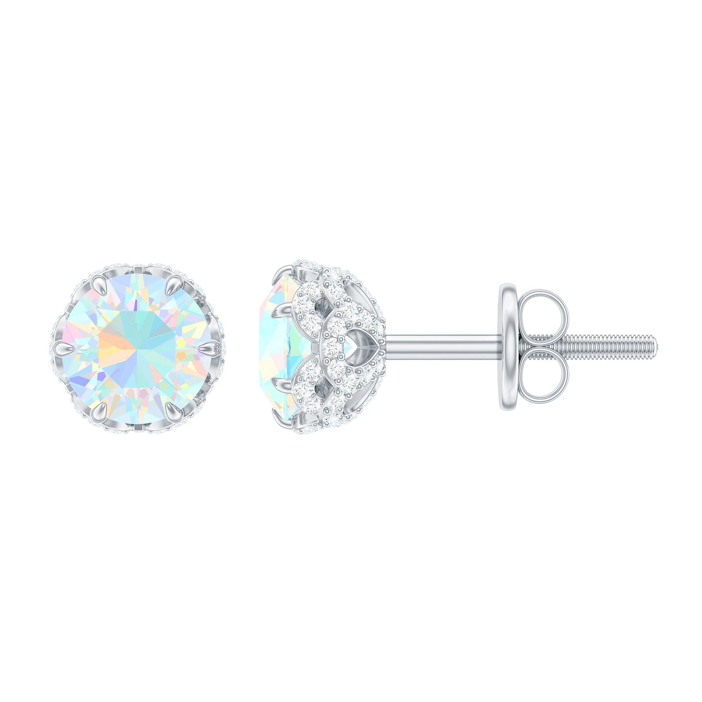 Designer Ethiopian Opal Stud Earrings with Diamond
