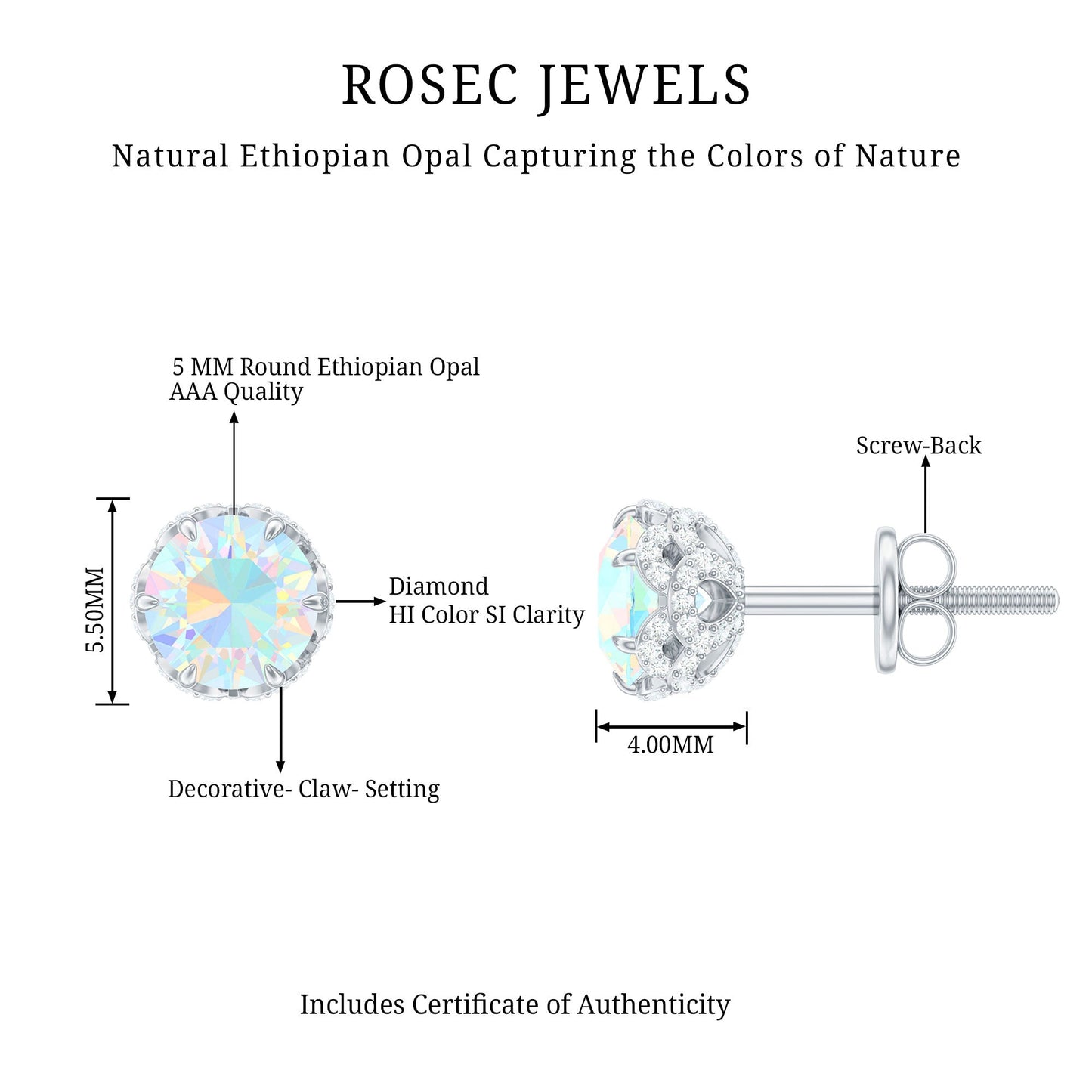 Designer Ethiopian Opal Stud Earrings with Diamond