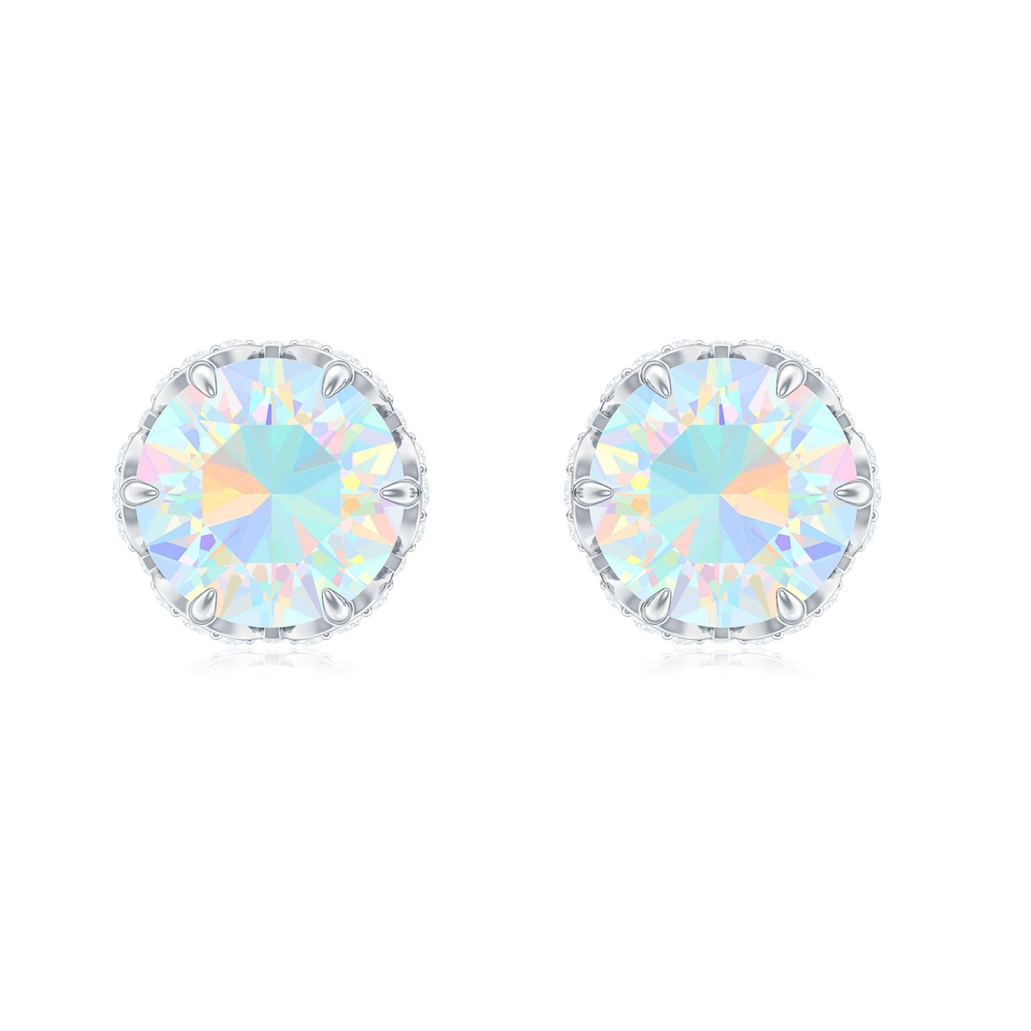 Designer Ethiopian Opal Stud Earrings with Diamond