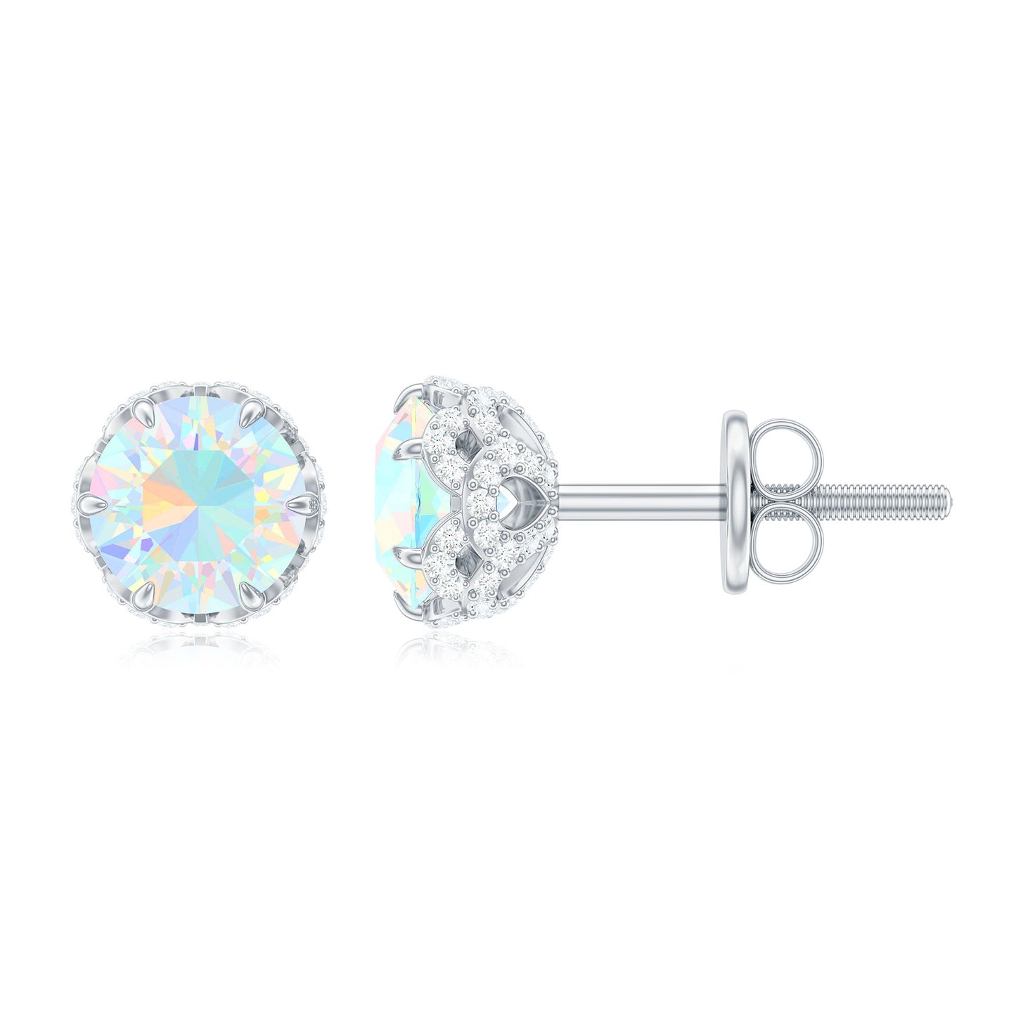 Designer Ethiopian Opal Stud Earrings with Diamond