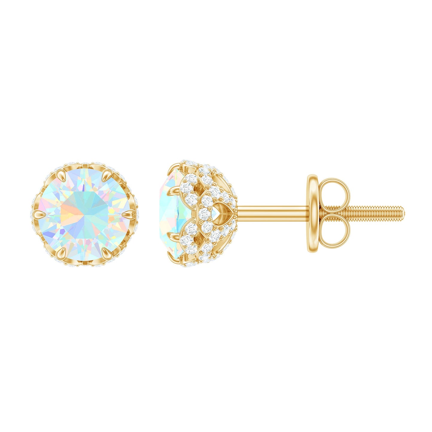 Designer Ethiopian Opal Stud Earrings with Diamond