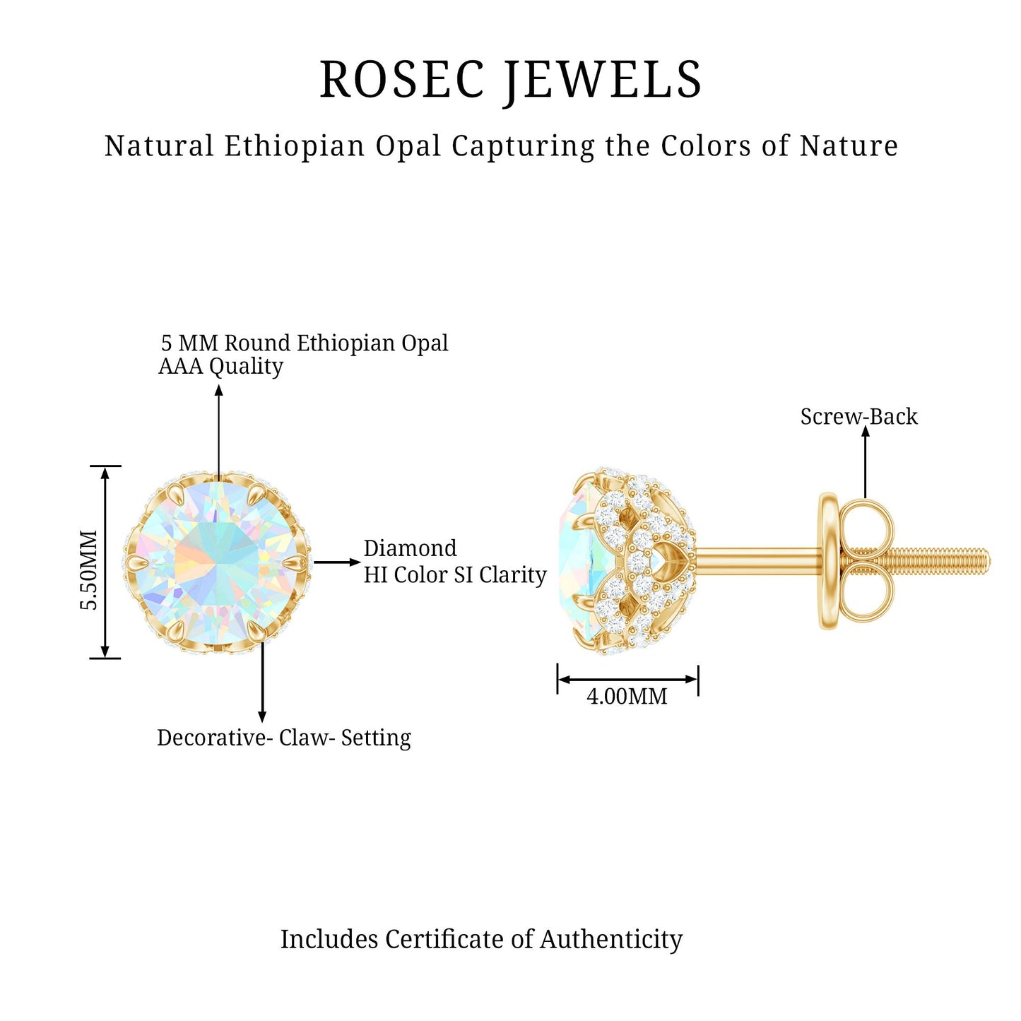 Designer Ethiopian Opal Stud Earrings with Diamond
