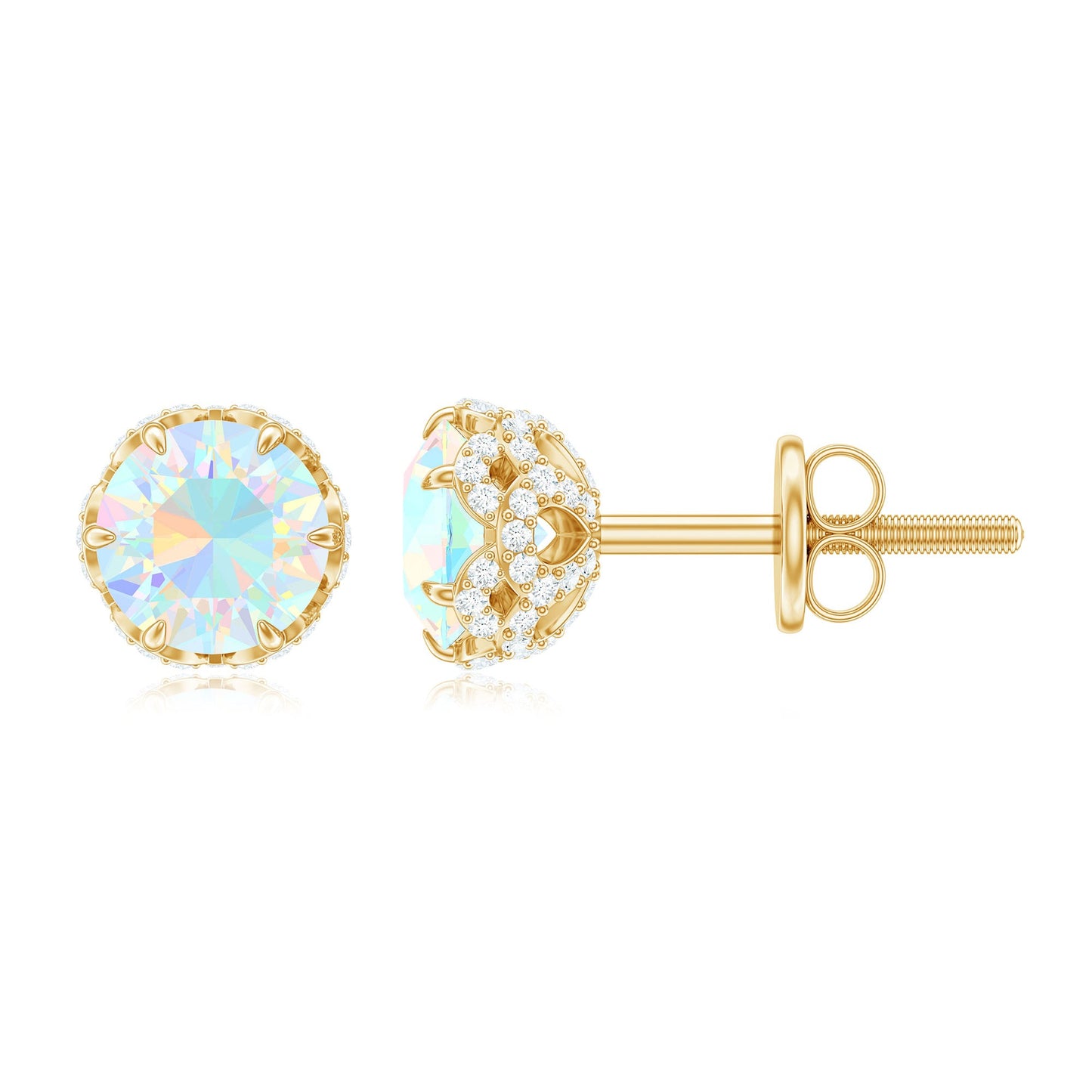 Designer Ethiopian Opal Stud Earrings with Diamond