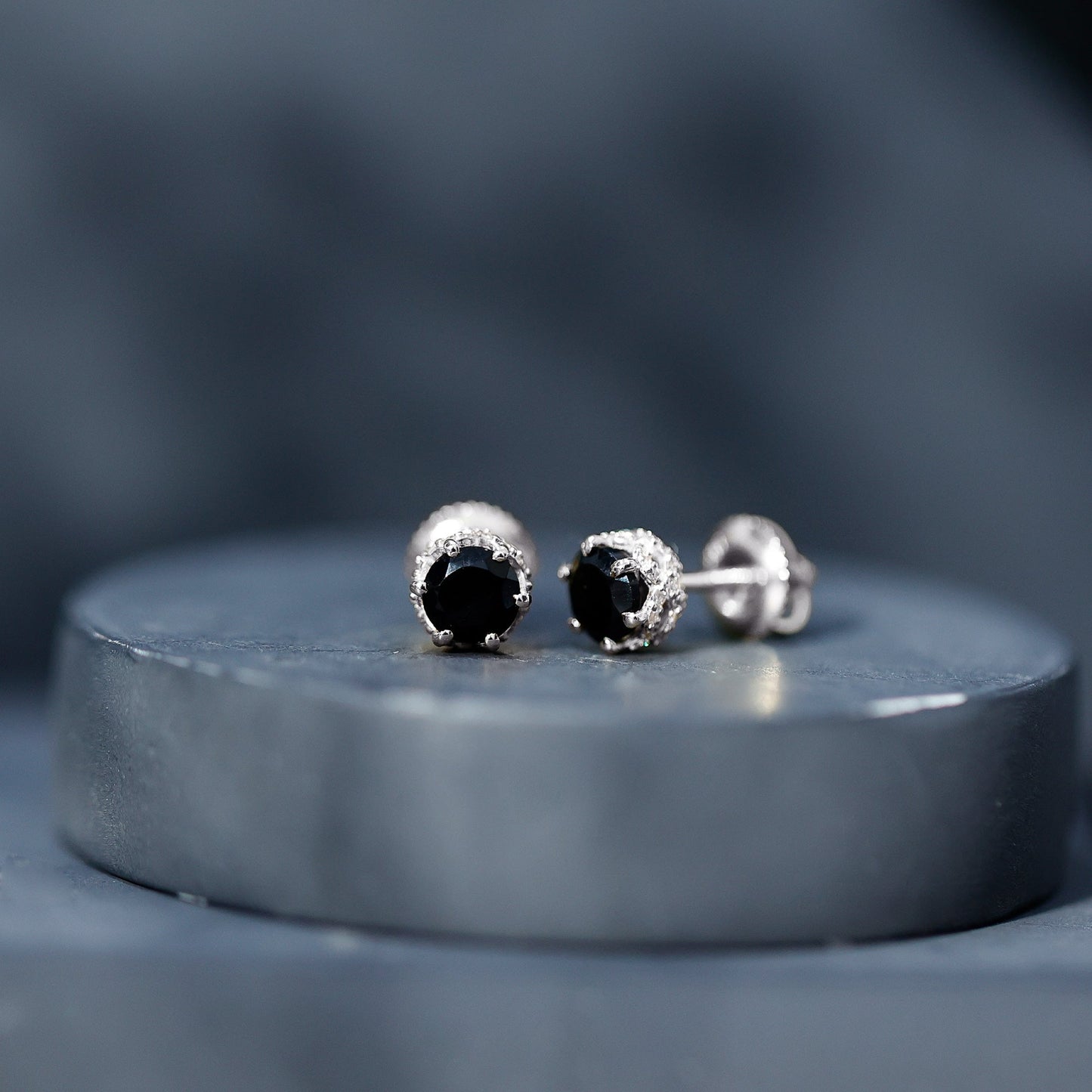 Lab Created Black Diamond Stud Earrings with White Diamonds