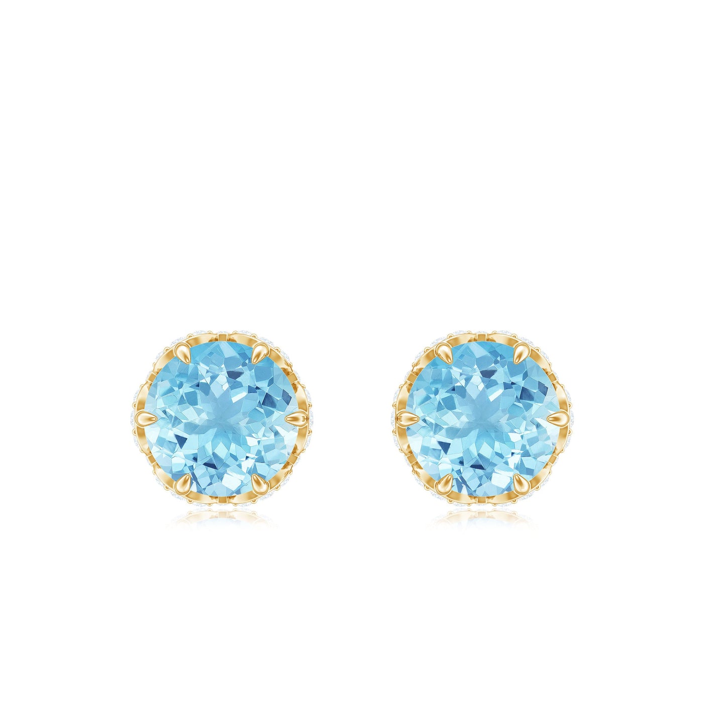 Natural Aquamarine Diamond Floral Stud Earrings with Screw Back