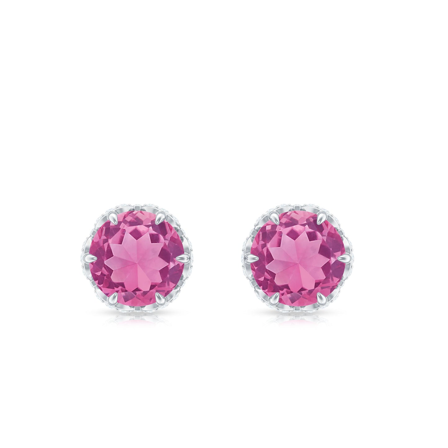 Designer 1 Carat Pink Tourmaline Stud Earrings with Diamond