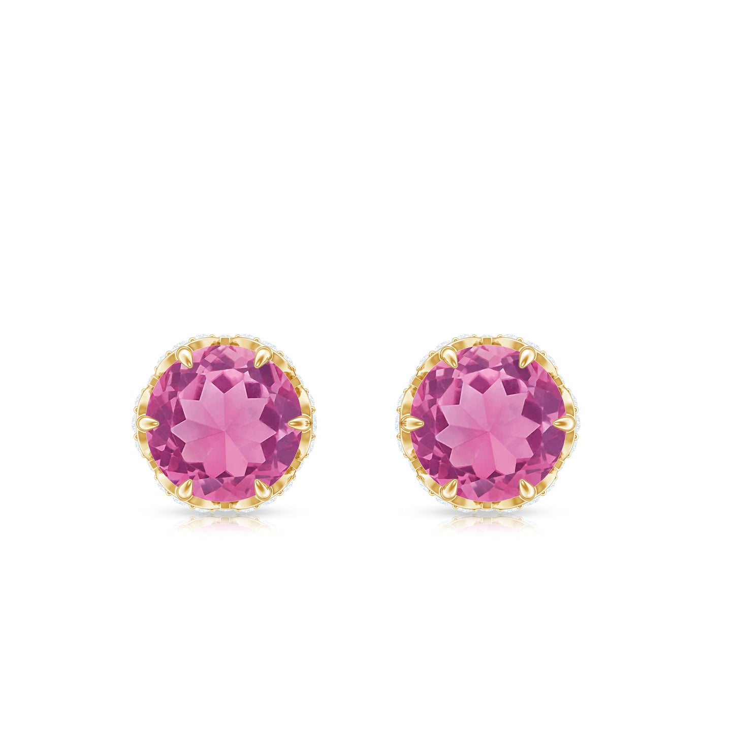 Designer 1 Carat Pink Tourmaline Stud Earrings with Diamond