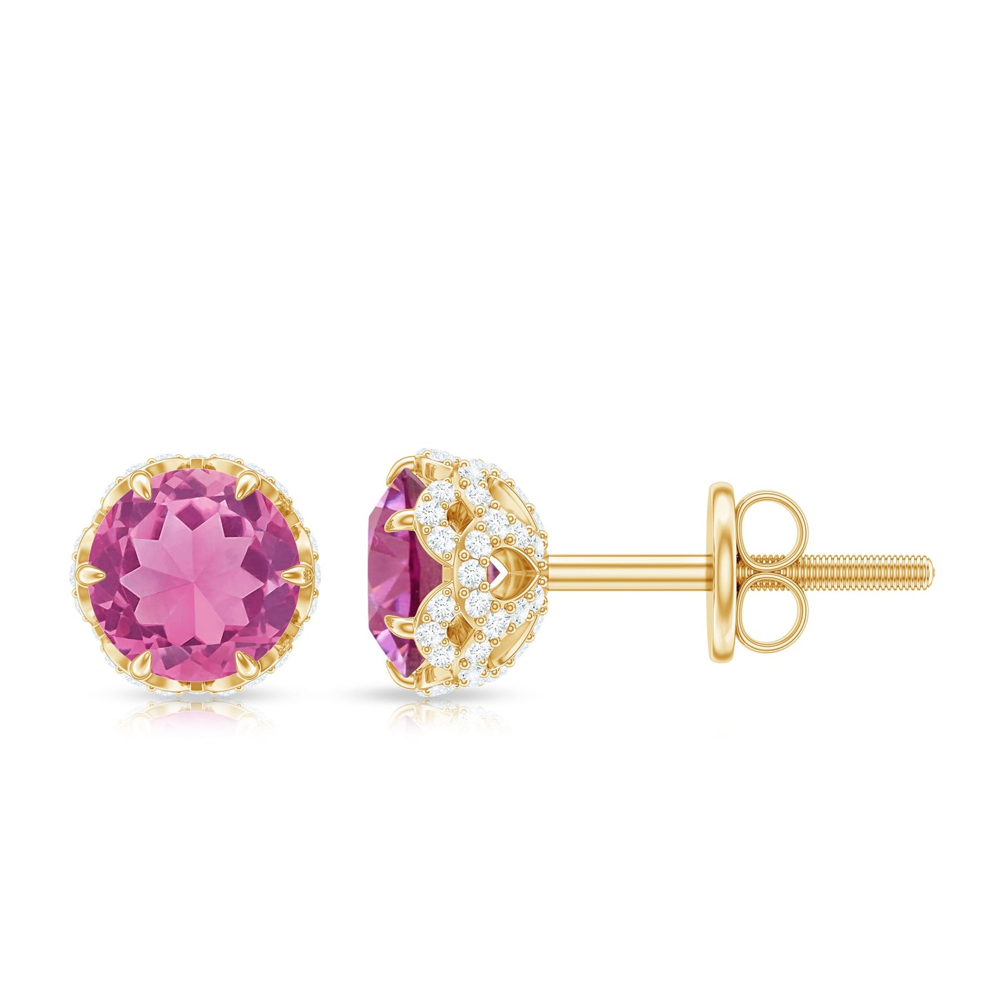 Designer 1 Carat Pink Tourmaline Stud Earrings with Diamond