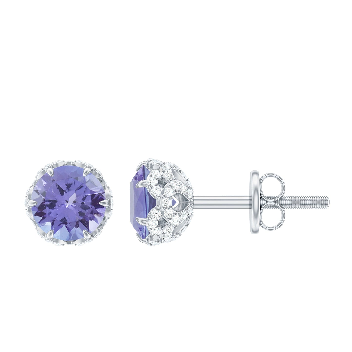 1 Carat Tanzanite Designer Stud Earrings with Diamond for Women