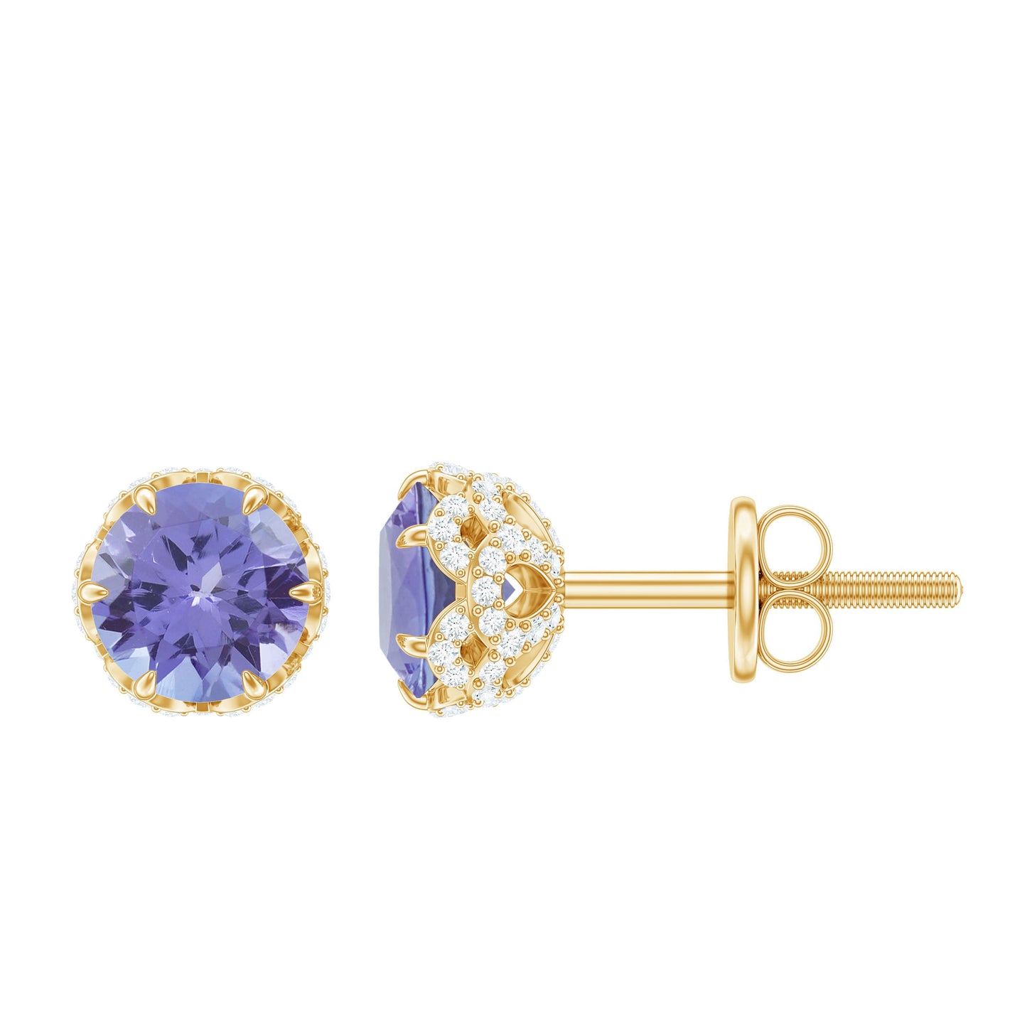 1 Carat Tanzanite Designer Stud Earrings with Diamond for Women