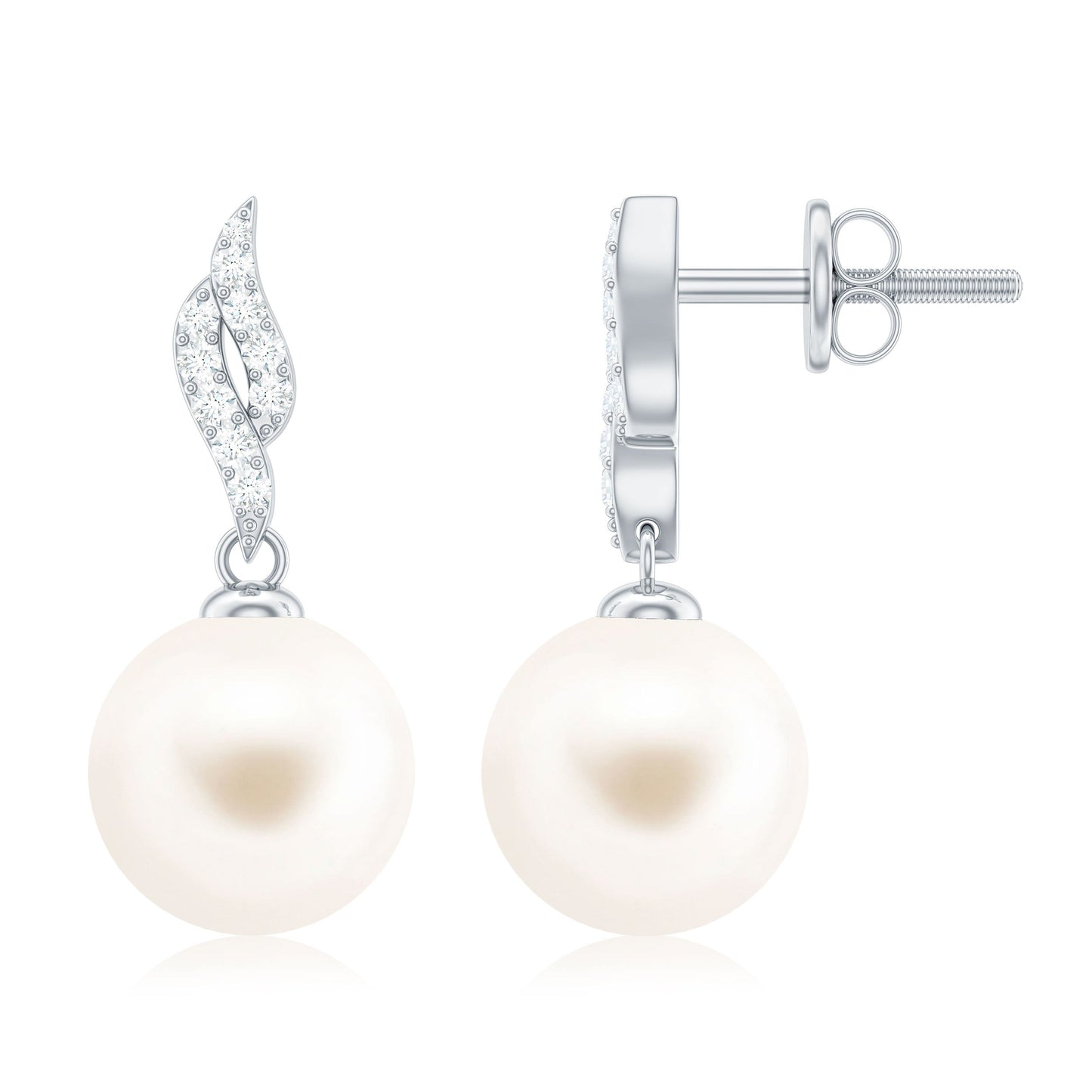 Genuine 15 Carat Freshwater Pearl and Diamond Drop Earrings with Certificate