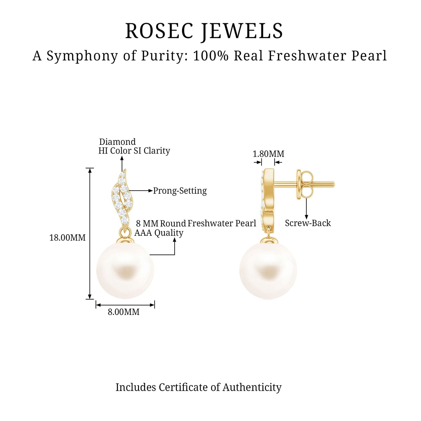 Genuine 15 Carat Freshwater Pearl and Diamond Drop Earrings with Certificate