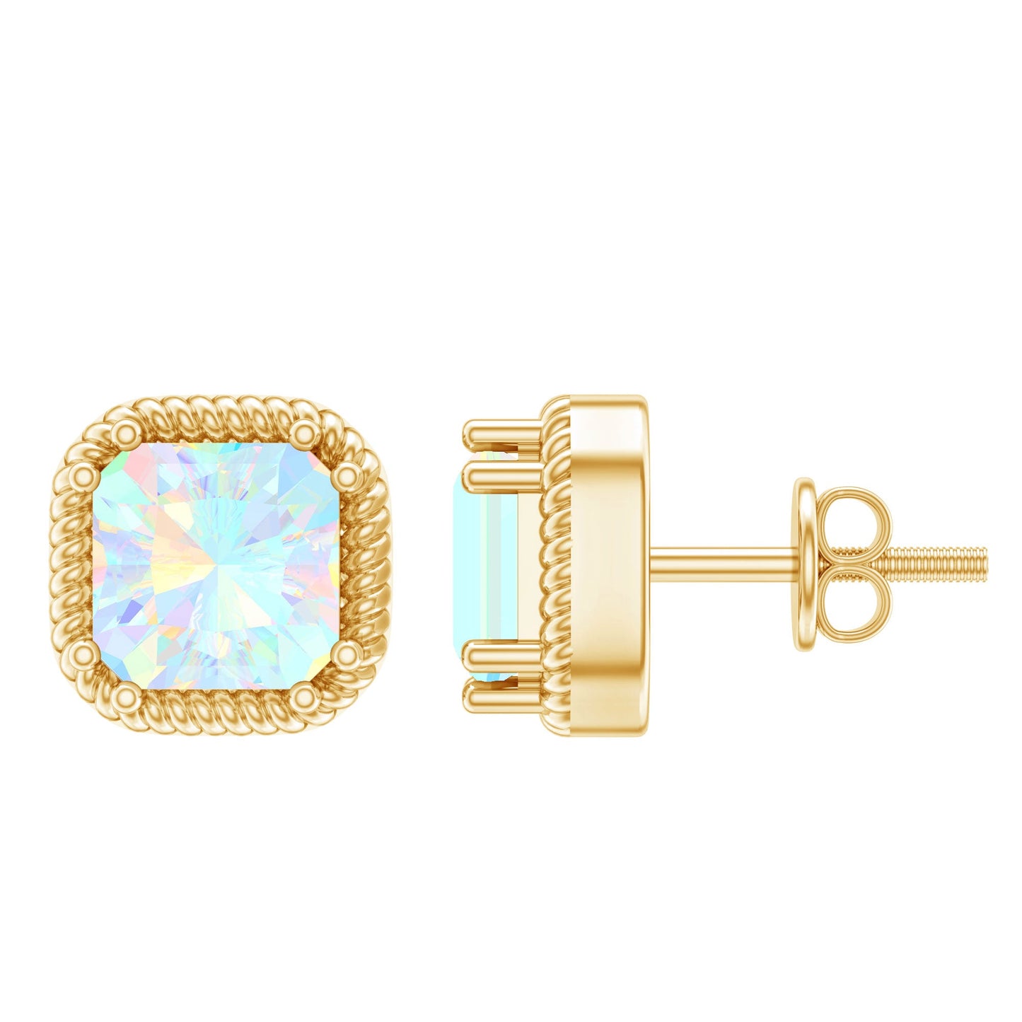 6 Carat Asscher Cut Ethiopian Opal Stud Earrings in Gold Plated Silver
