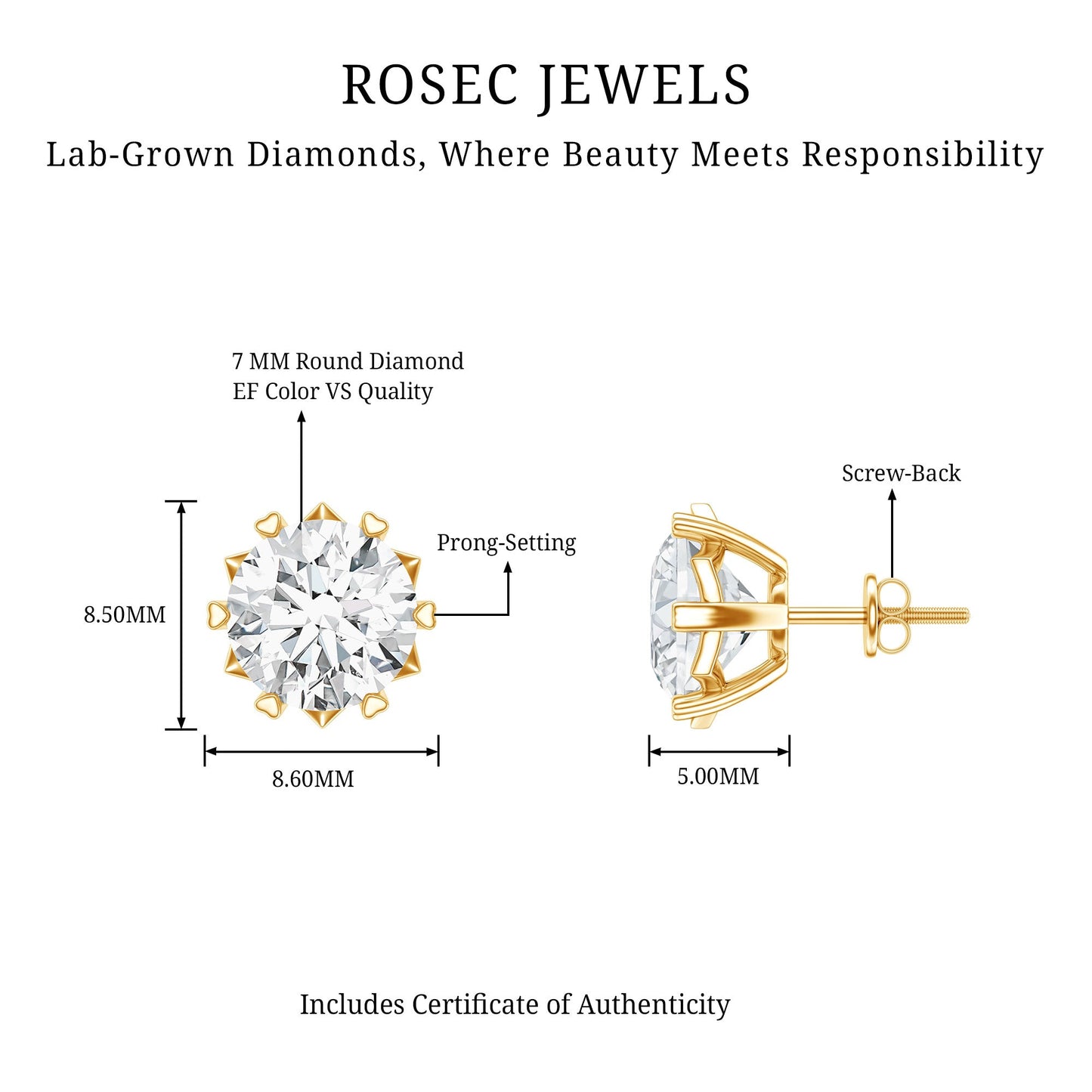 Certified 7 mm Lab Created Diamond 2 Carat Earrings