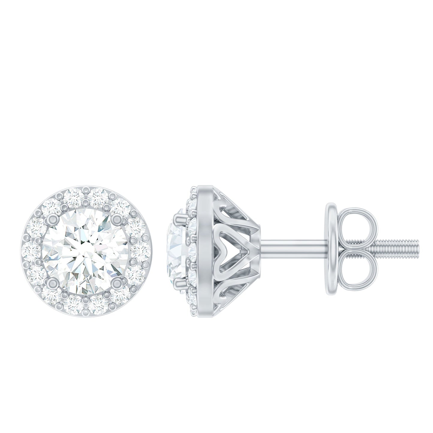 0.64 CTW Lab Grown Diamond Halo Stud Earrings (4mm, Screw Back)