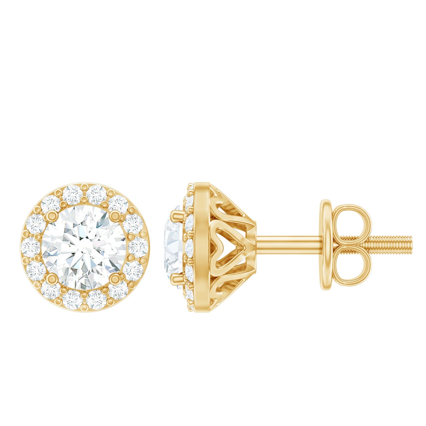 0.64 CTW Lab Grown Diamond Halo Stud Earrings (4mm, Screw Back)