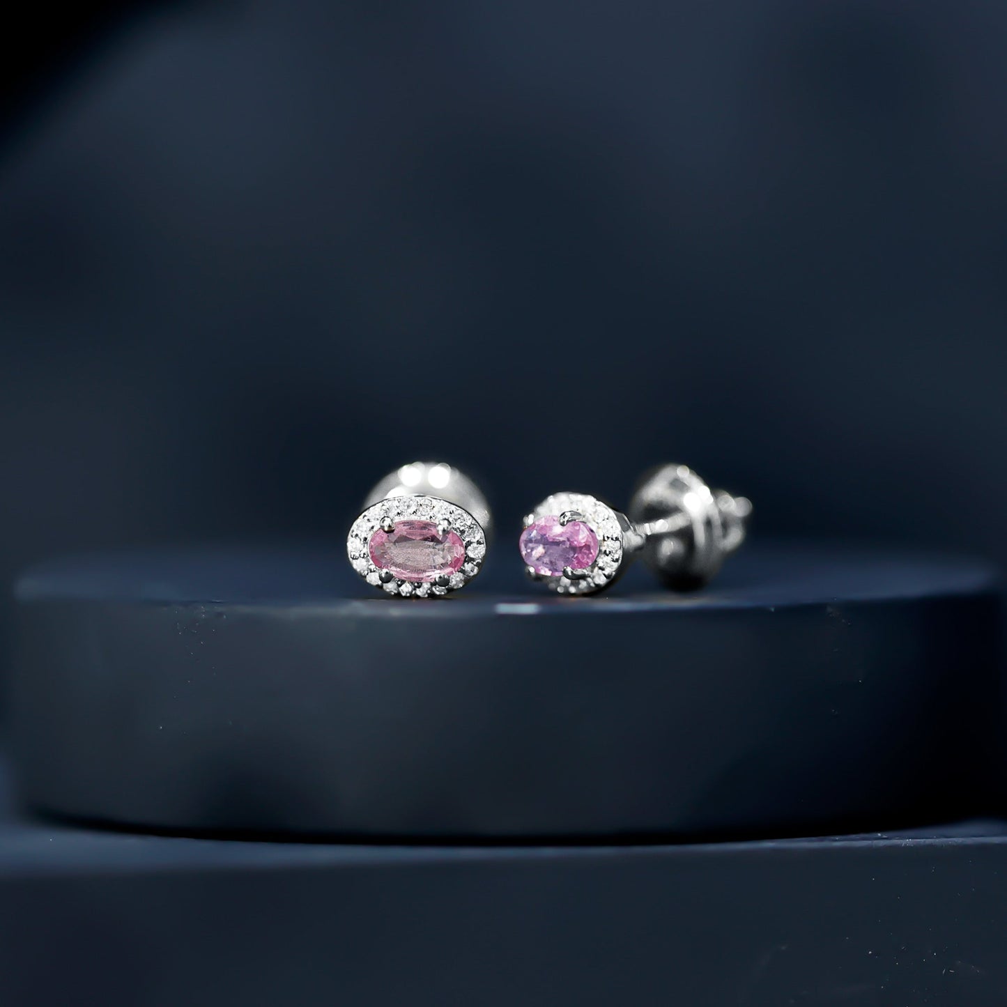 Natural Pink Sapphire Stud Earrings With Diamonds