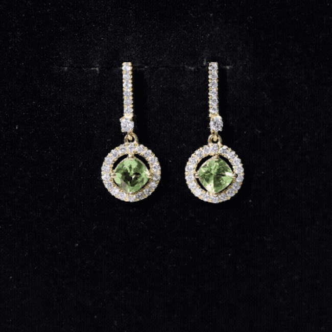 Genuine 1 Carat Peridot Dangle Earrings with Lab Diamond