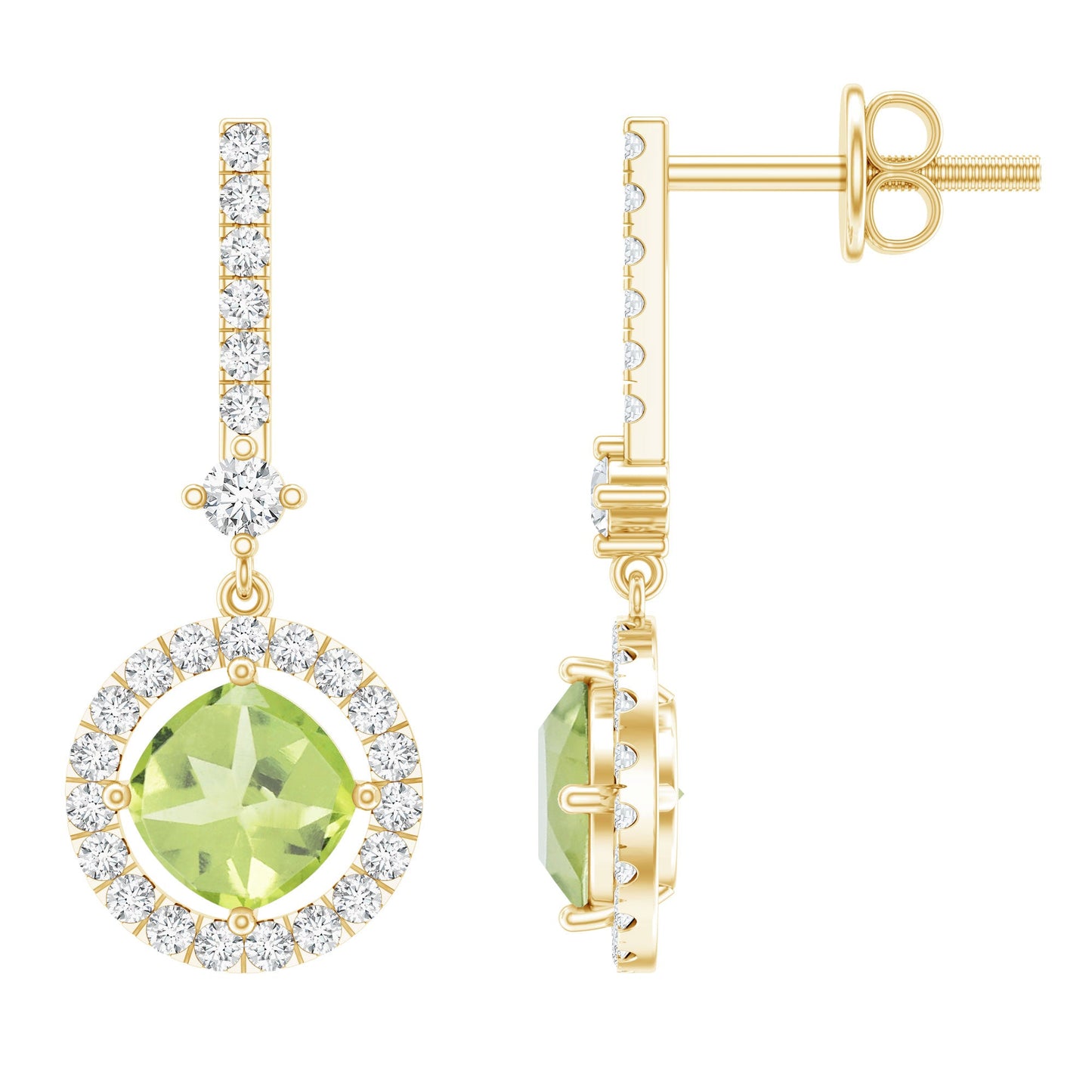 Genuine 1 Carat Peridot Dangle Earrings with Lab Diamond