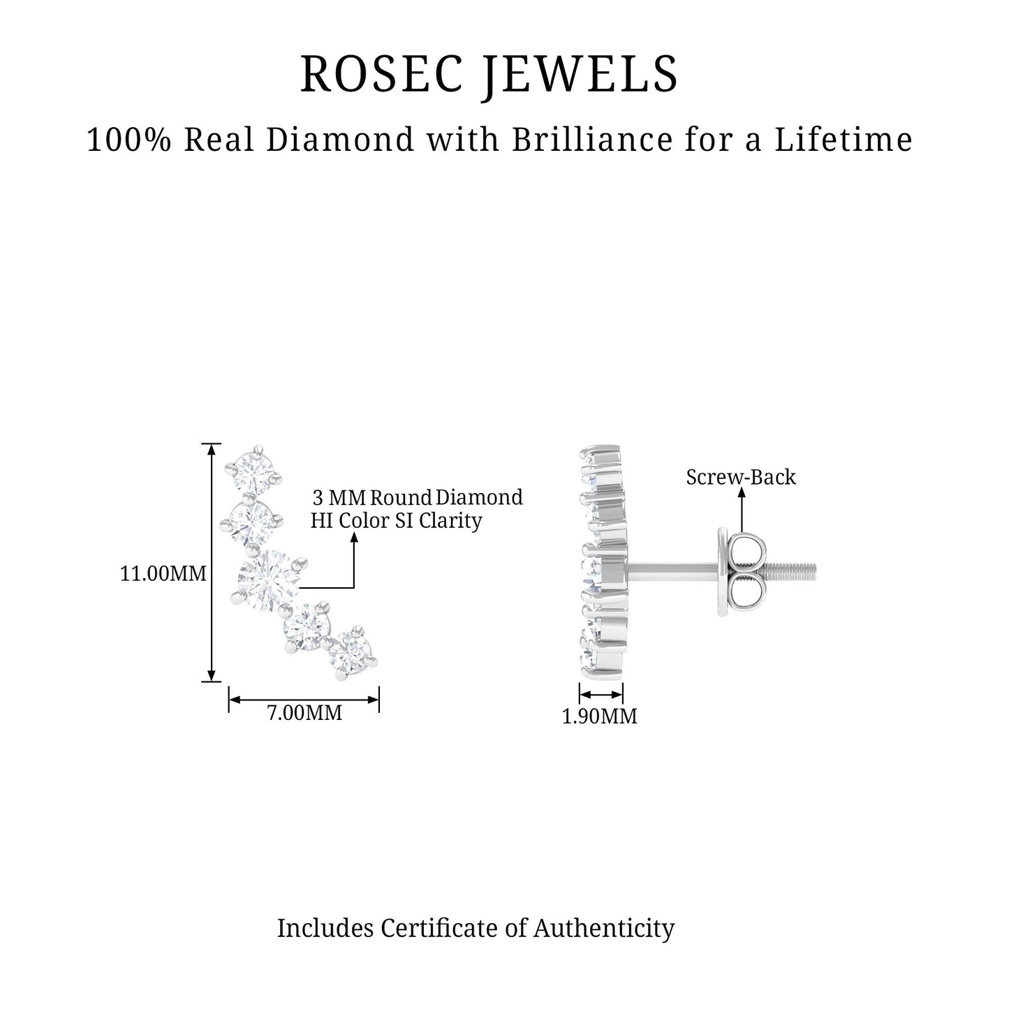 1/2 CT Minimal Diamond Climber and Crawler Earrings