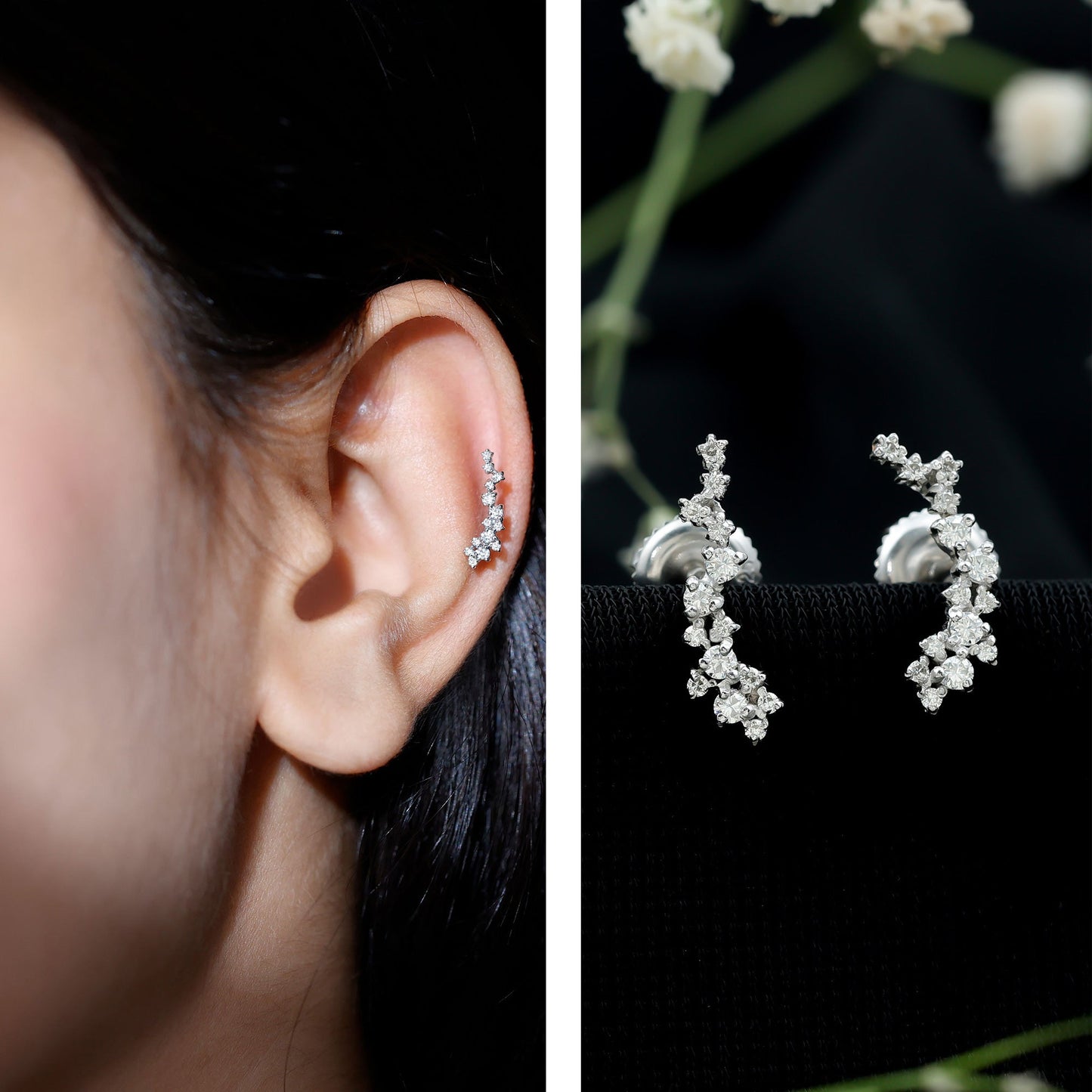 Certified Moissanite Ear Climber Earrings