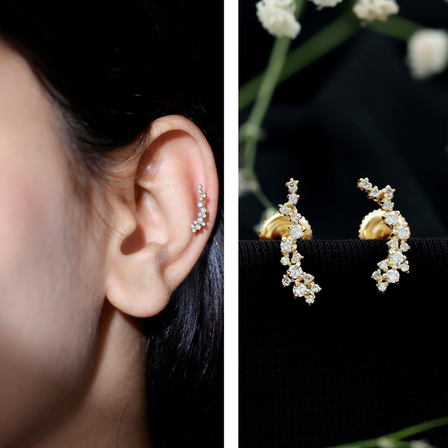 Certified Moissanite Ear Climber Earrings