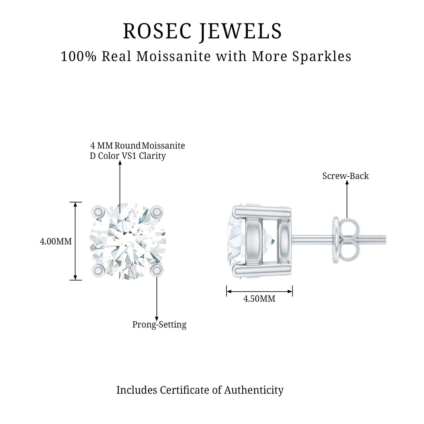 Minimalist Sterling Silver Moissanite Stud Earrings