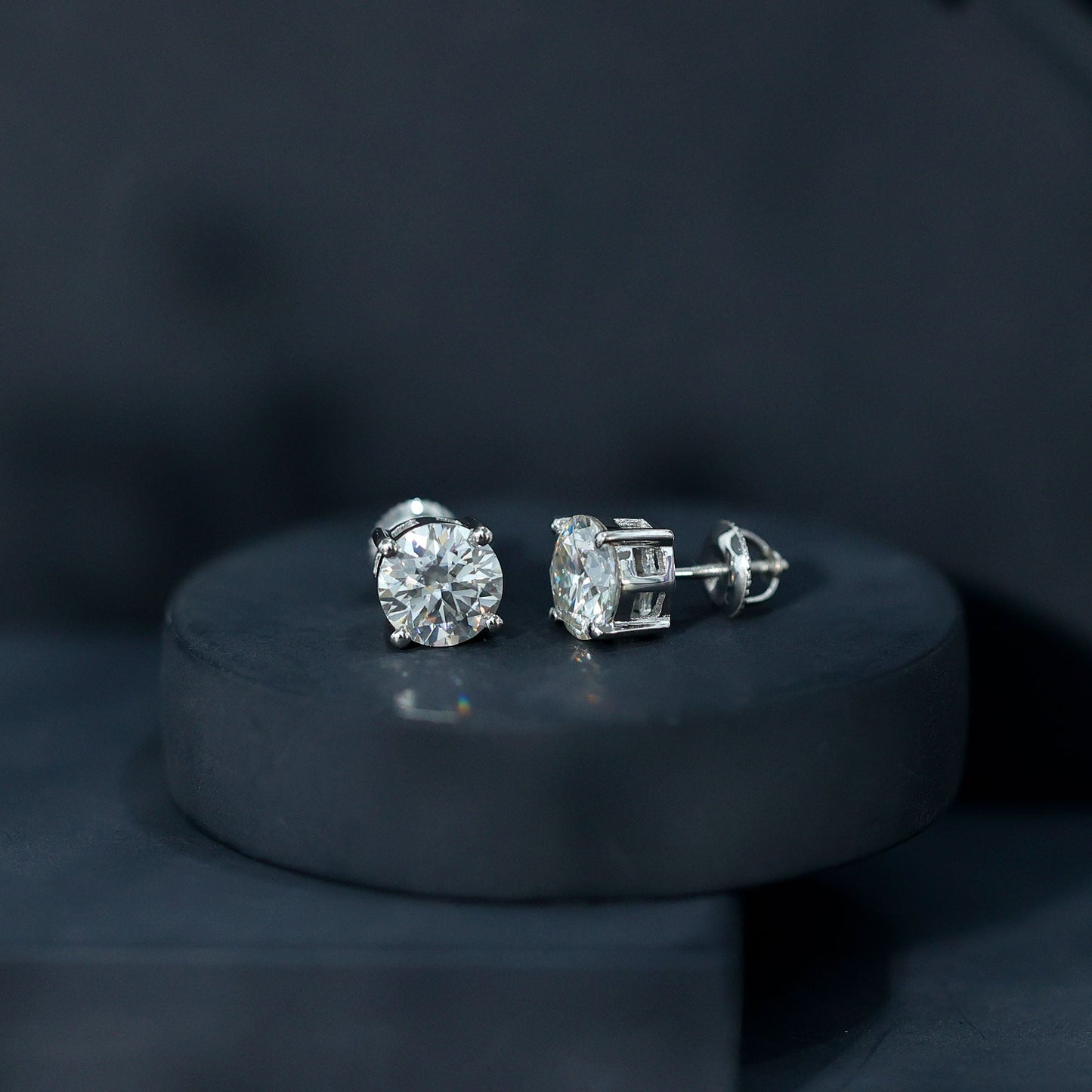 2.5 Carat Round Moissanite Studs in Claw Setting