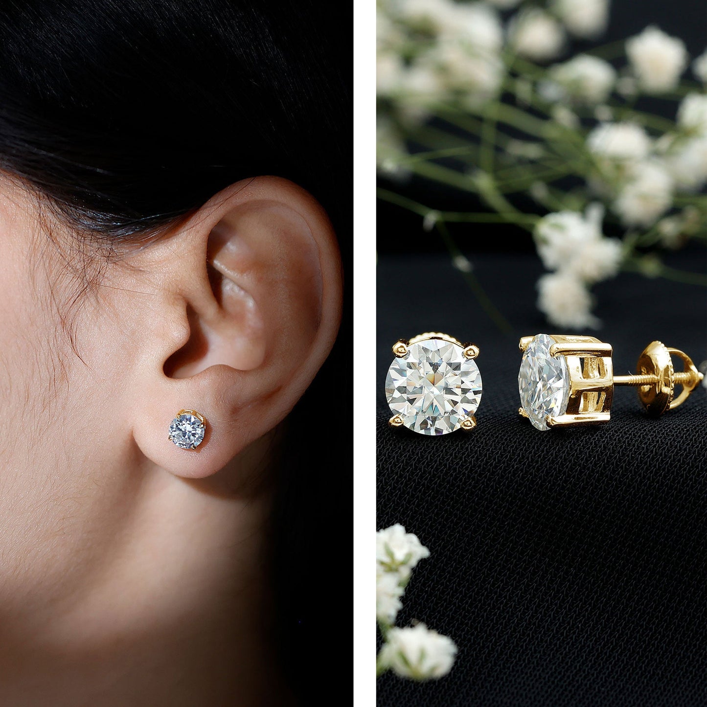 2.5 Carat Round Moissanite Studs in Claw Setting