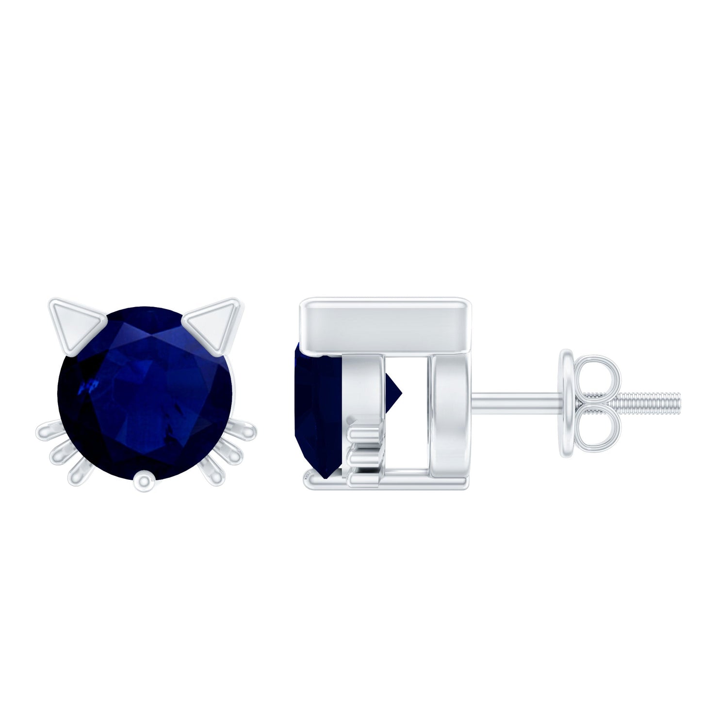Natural 0.8 Carat Blue Sapphire Cat Stud Earrings for Women