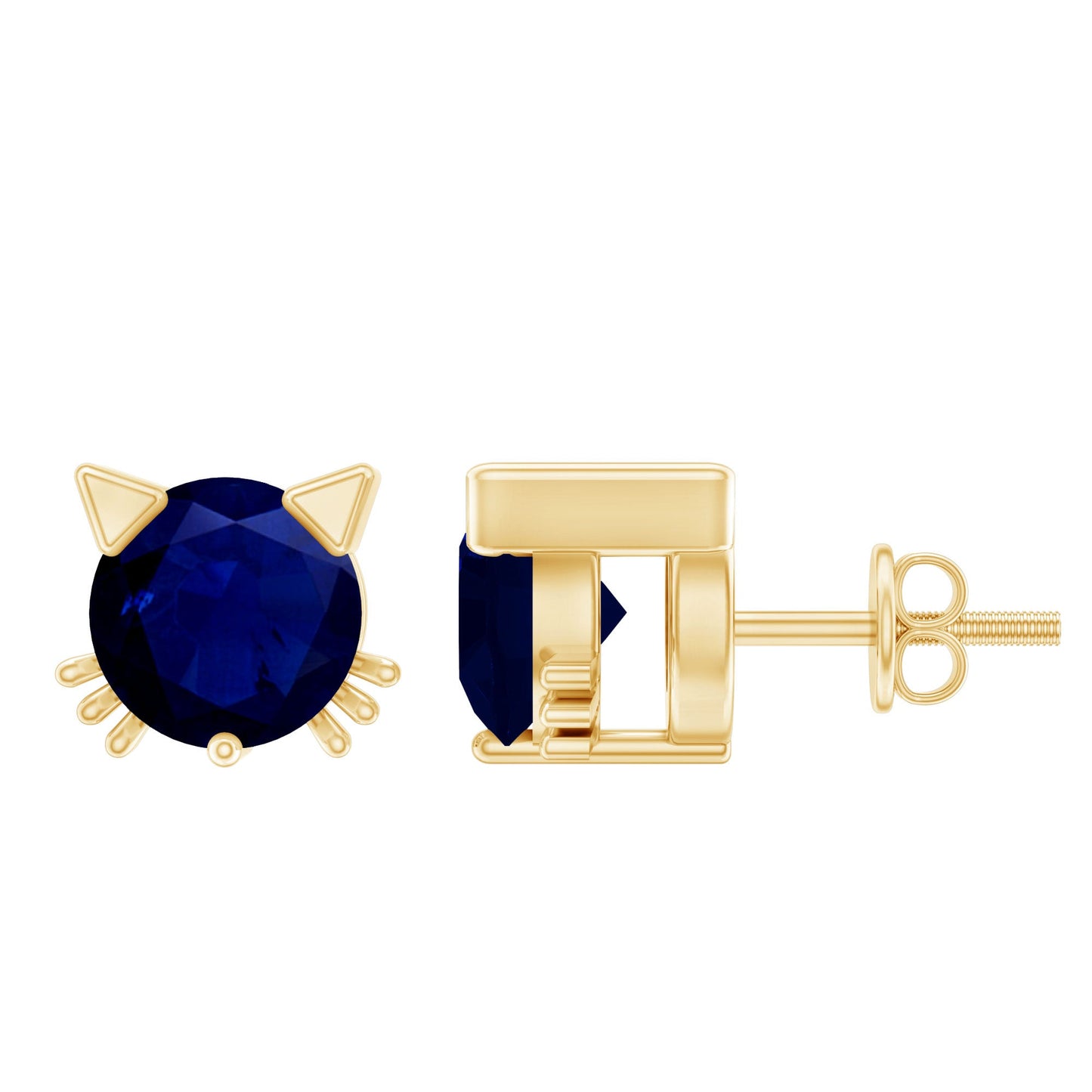 Natural 0.8 Carat Blue Sapphire Cat Stud Earrings for Women