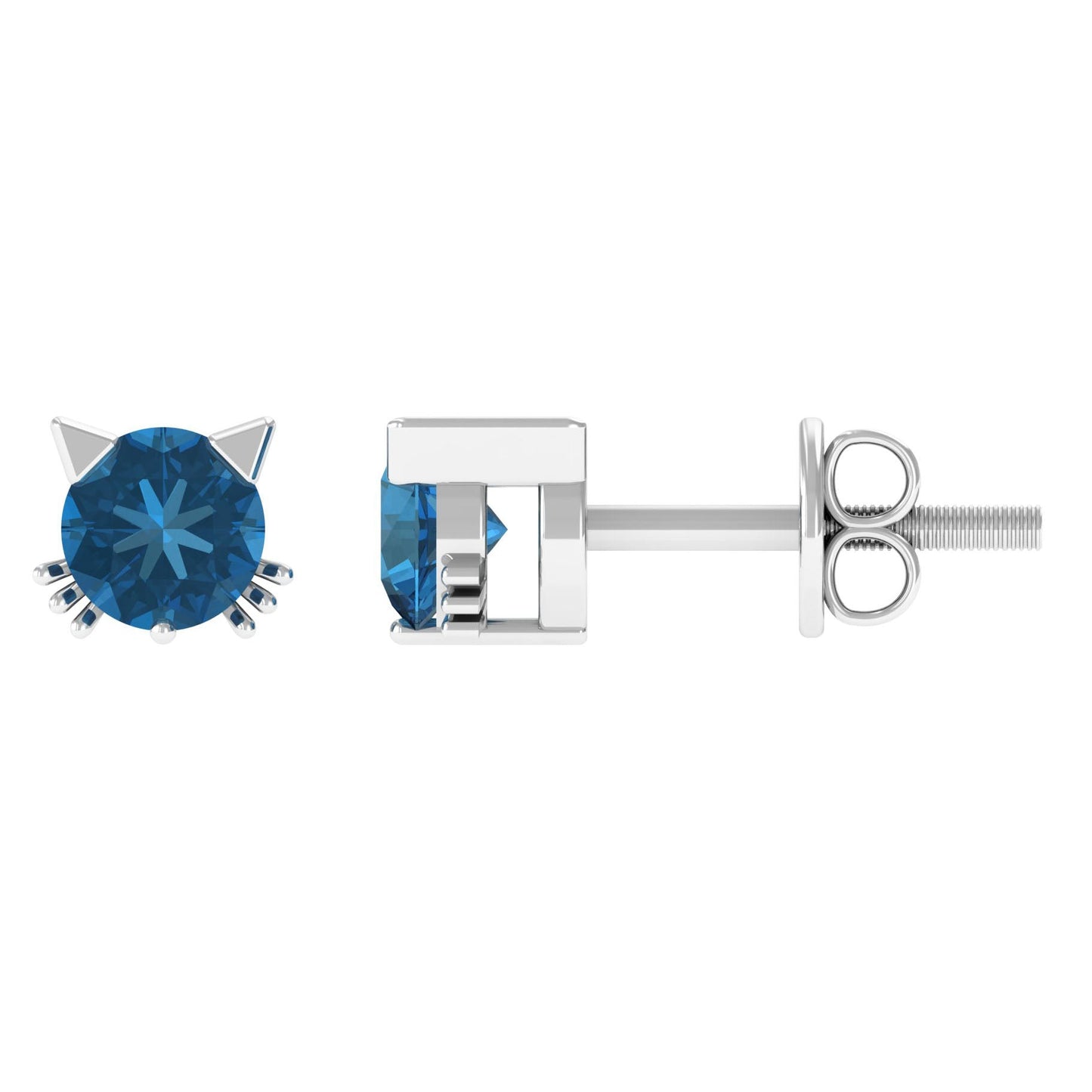 1 CT Round Shape London Blue Topaz Cat Stud Earrings
