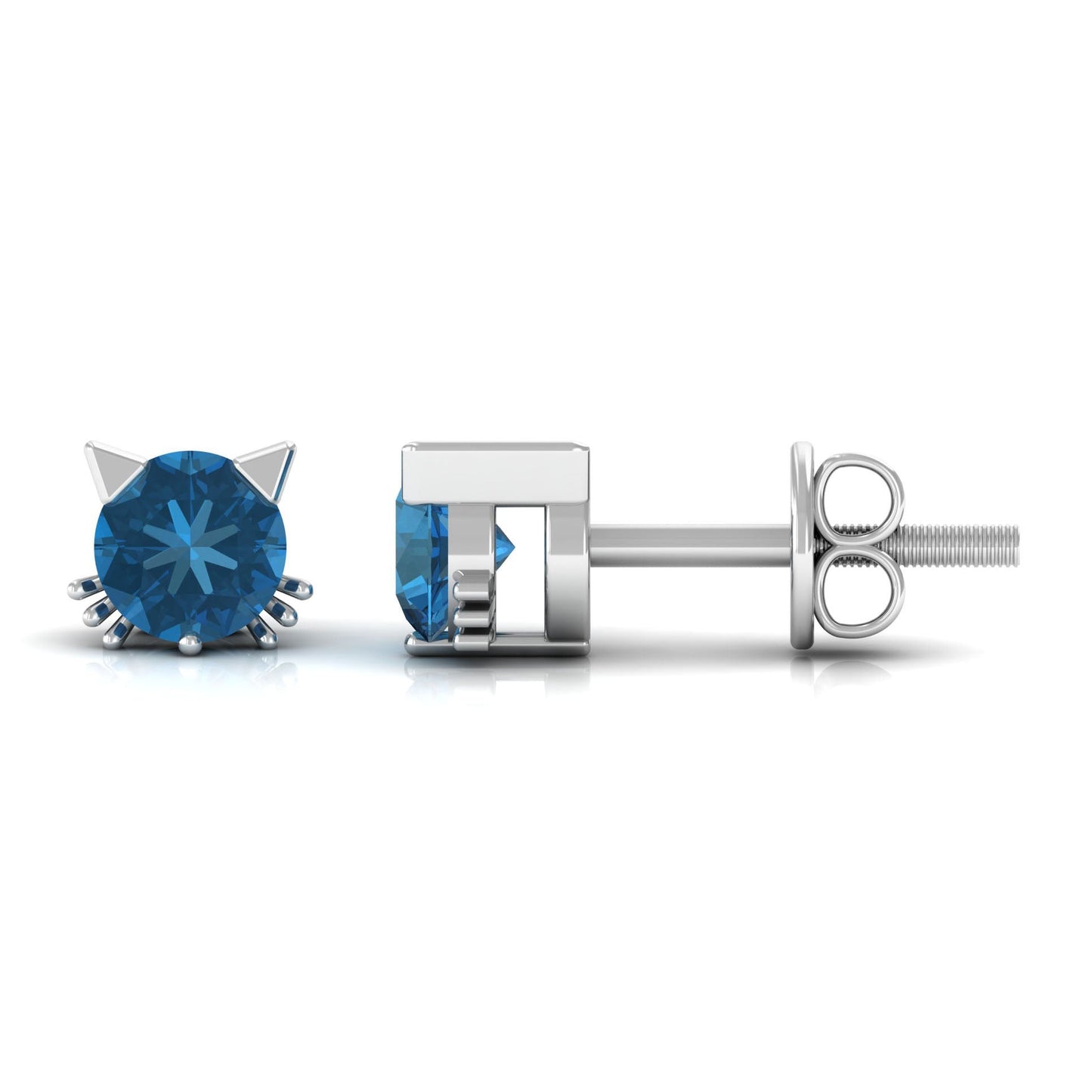 1 CT Round Shape London Blue Topaz Cat Stud Earrings
