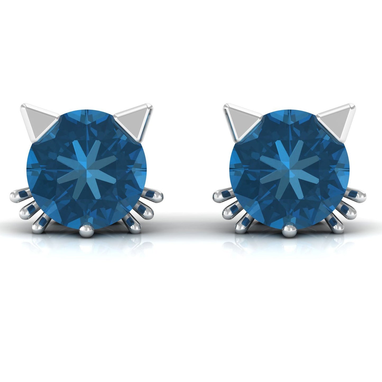 1 CT Round Shape London Blue Topaz Cat Stud Earrings