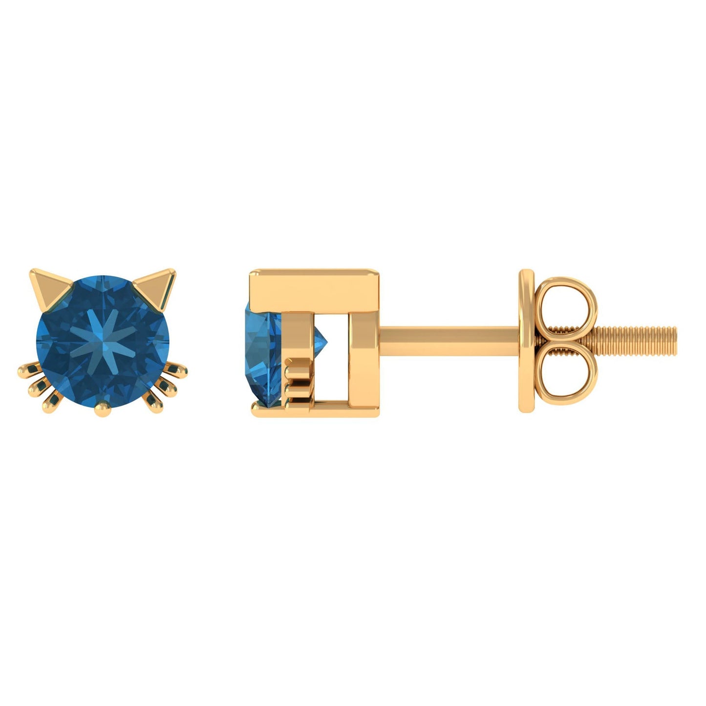 1 CT Round Shape London Blue Topaz Cat Stud Earrings
