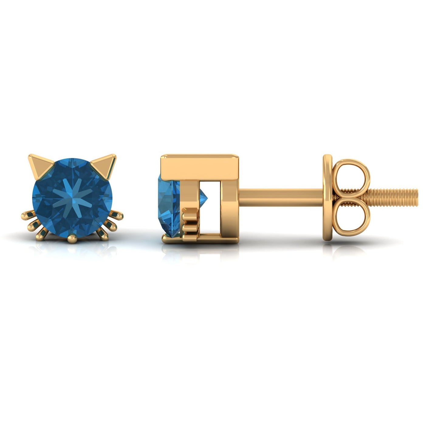 1 CT Round Shape London Blue Topaz Cat Stud Earrings