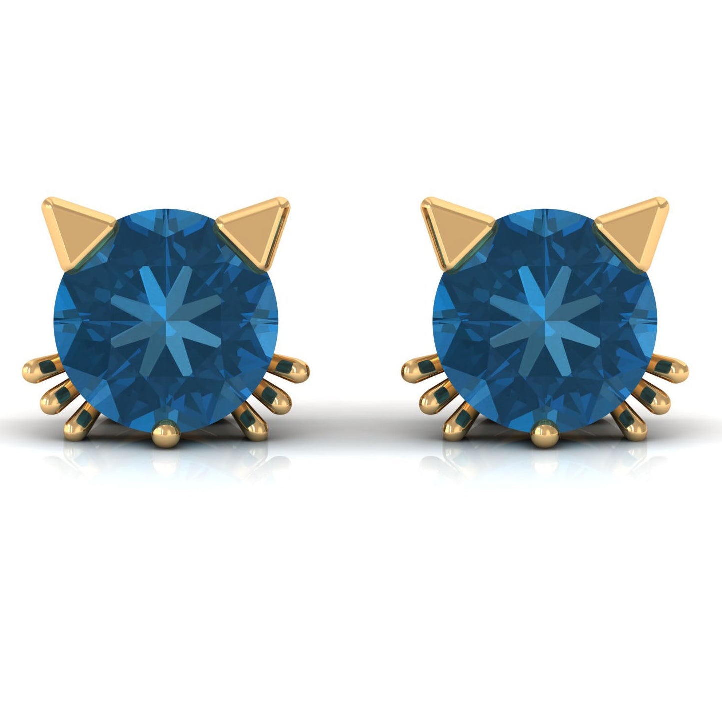 1 CT Round Shape London Blue Topaz Cat Stud Earrings