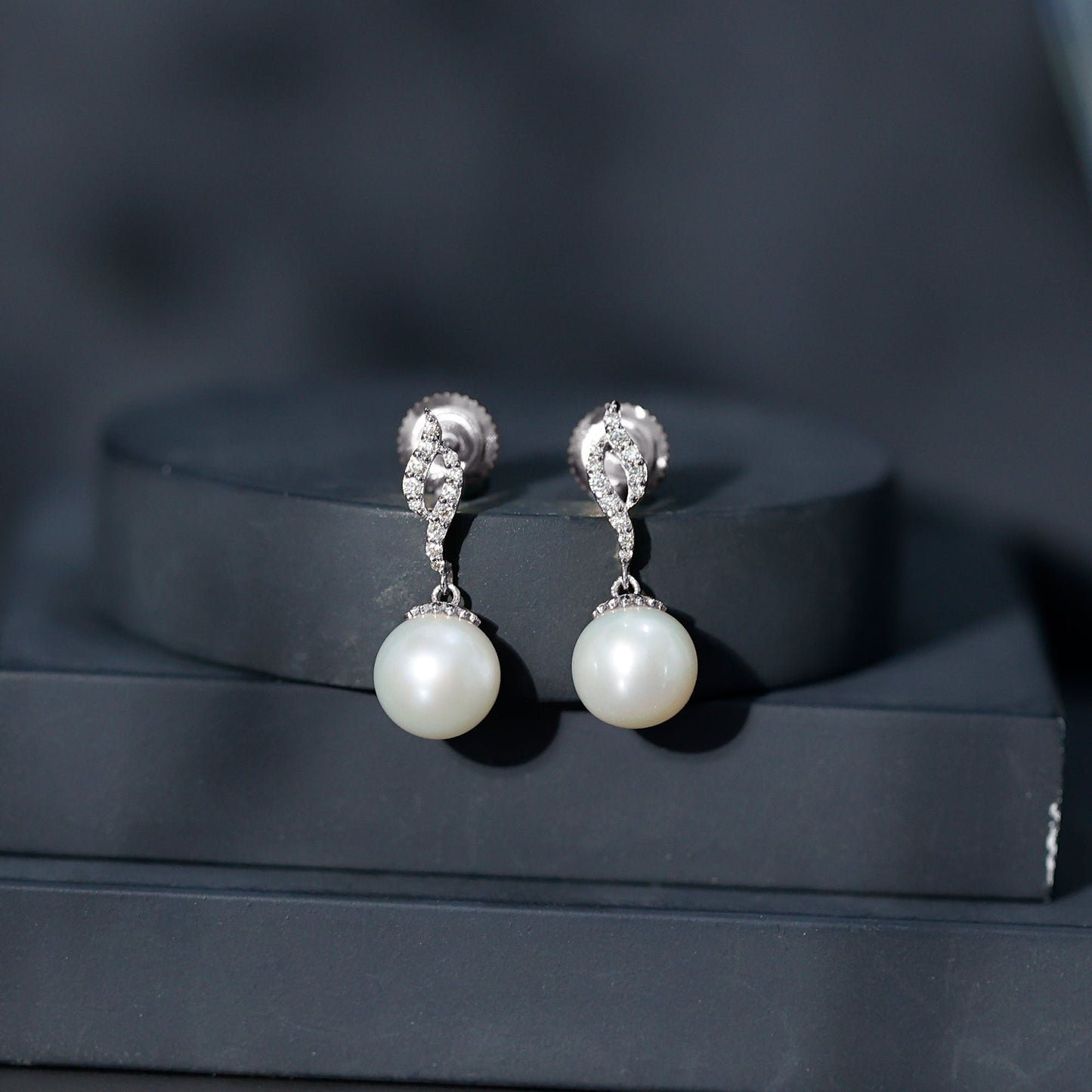 8MM Freshwater Pearl Drop Earrings with Diamond Accents