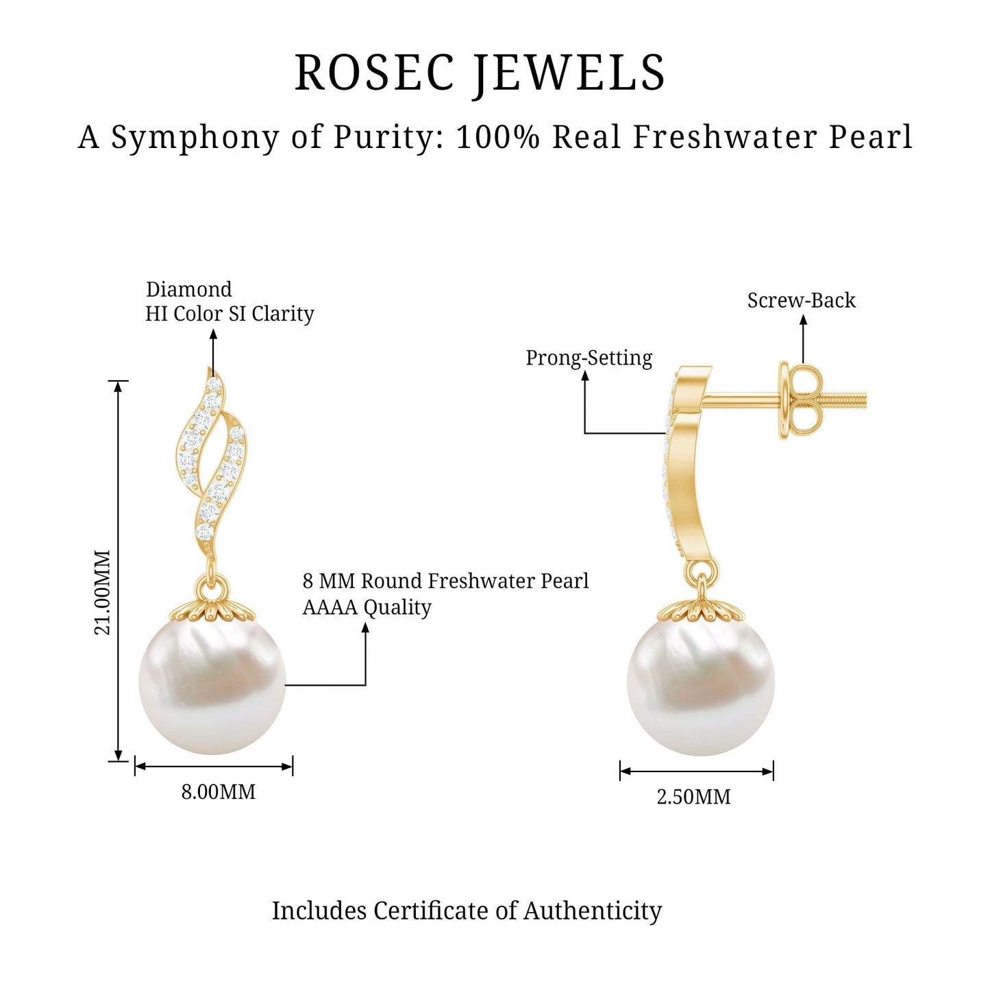 8MM Freshwater Pearl Drop Earrings with Diamond Accents