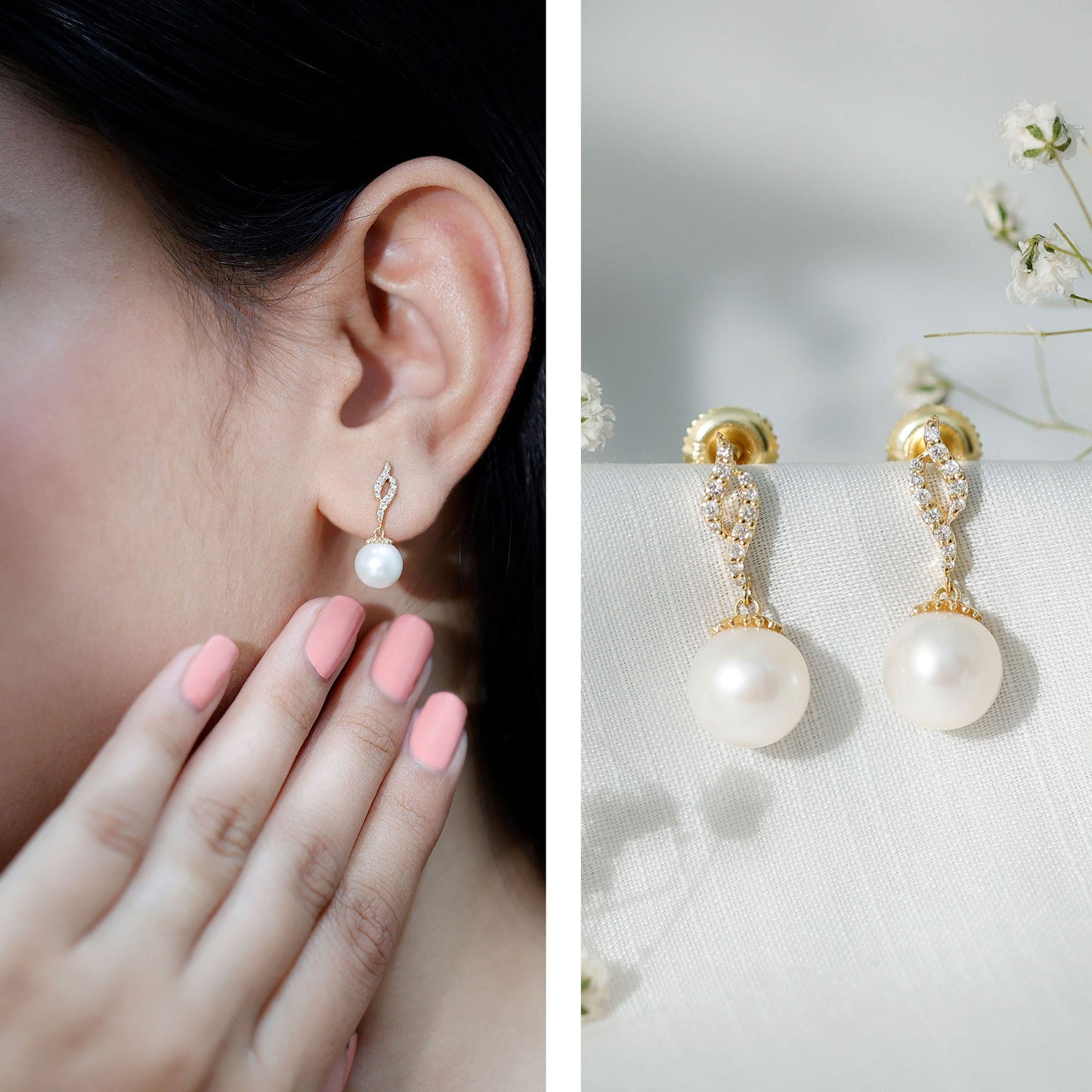 8MM Freshwater Pearl Drop Earrings with Diamond Accents